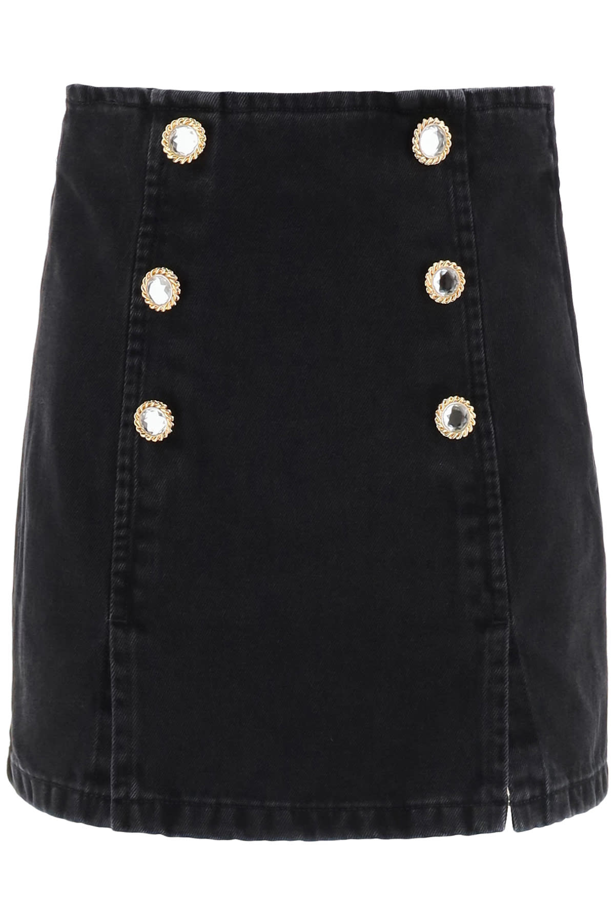 Alessandra Rich Denim Mini Skirt With Jewel Buttons