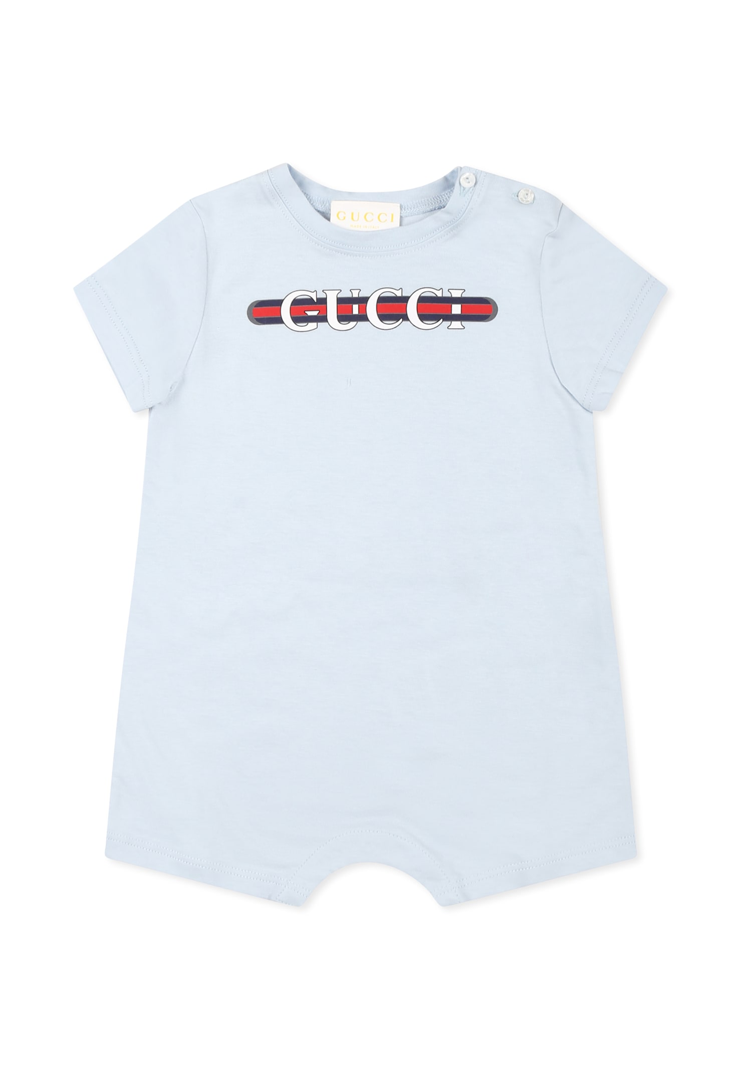 Shop Gucci Light Blue Romper Set For Baby Boy With Logo