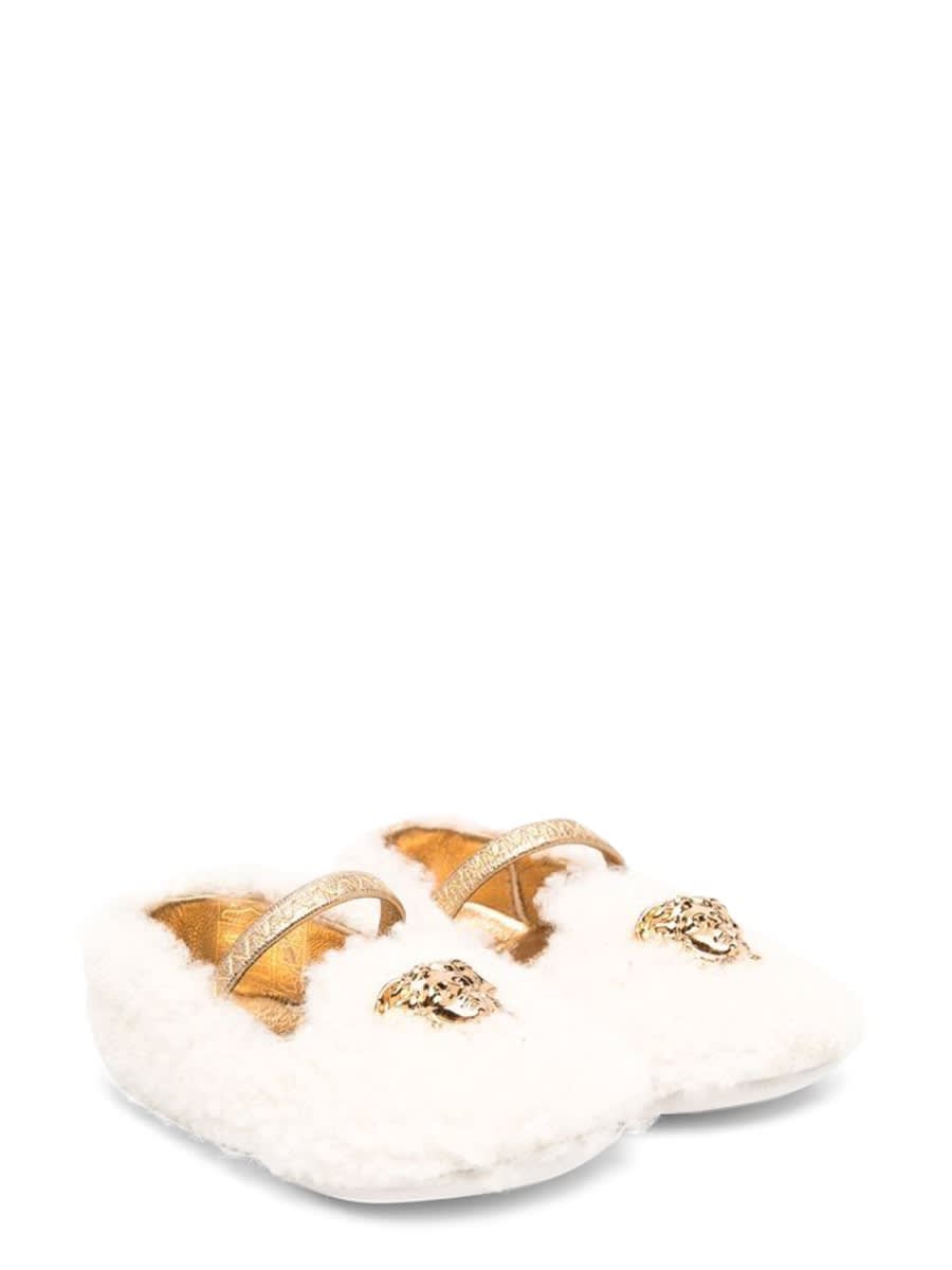 Versace Kids' Ballerine Medusa In Shearling In White