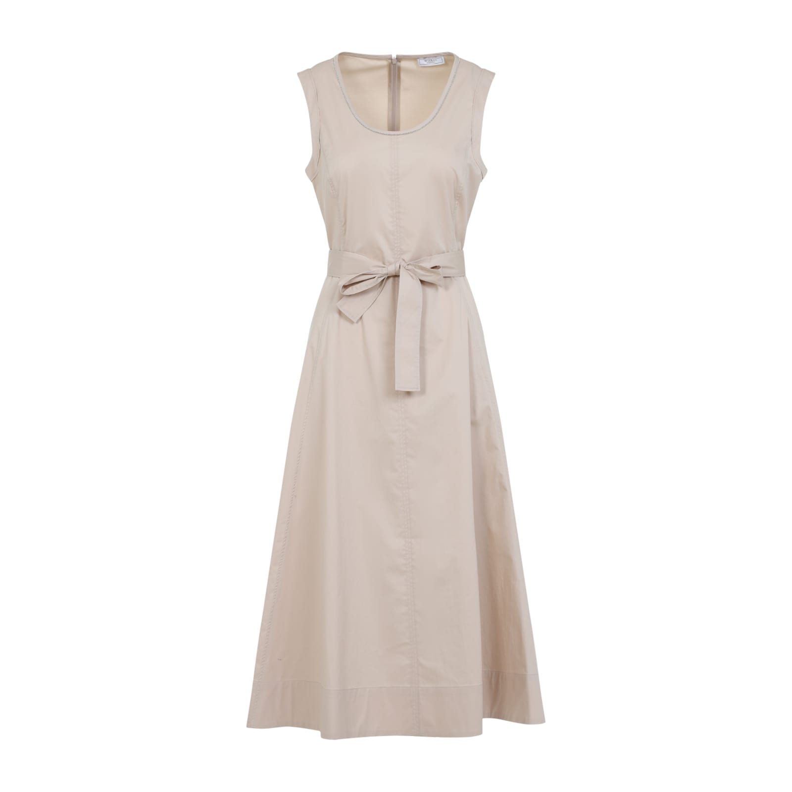 Peserico Sleeveless Maxi Dress With Fitted Bodice In Beige Ambrato