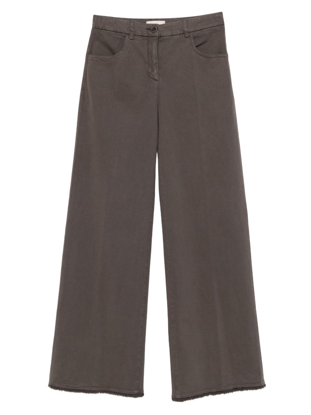 Via Masini 80 Dark Brown Cotton Wide-leg Trousers In Blue