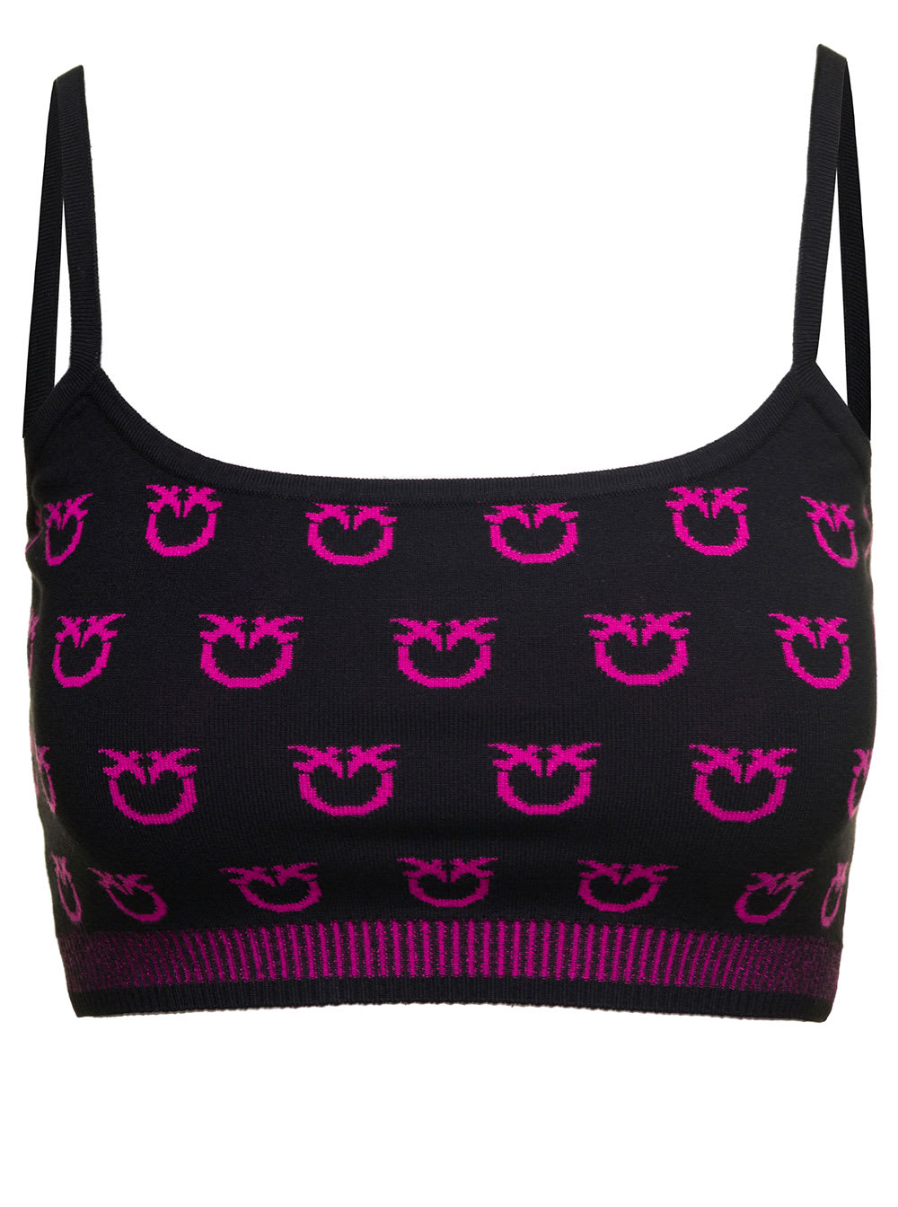 Black And Purple Cropped Top With Love Birds Motif In Viscose Blend Woman