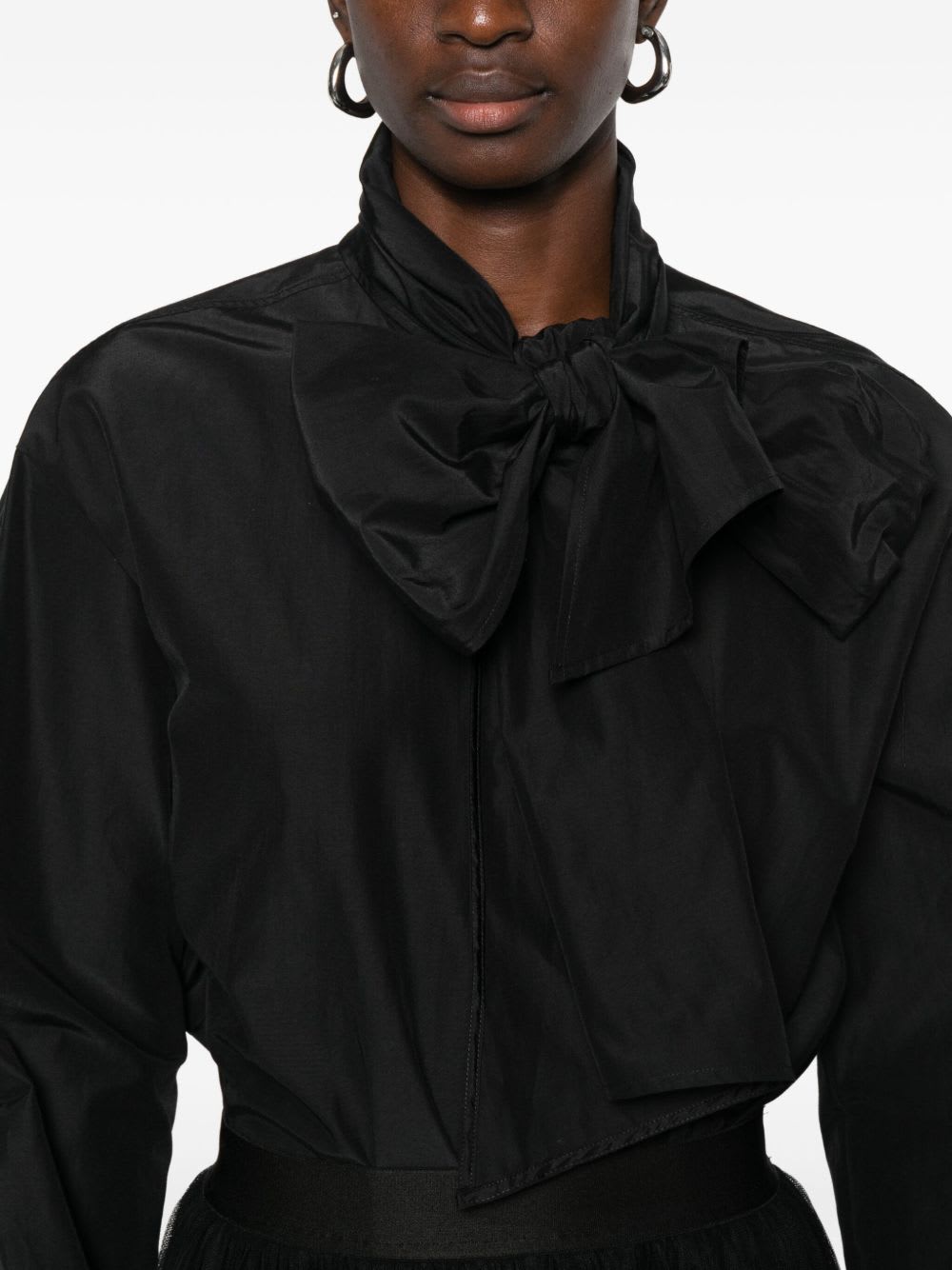 Forte Forte Midi Top With Bow And Sheer Overlay In Black