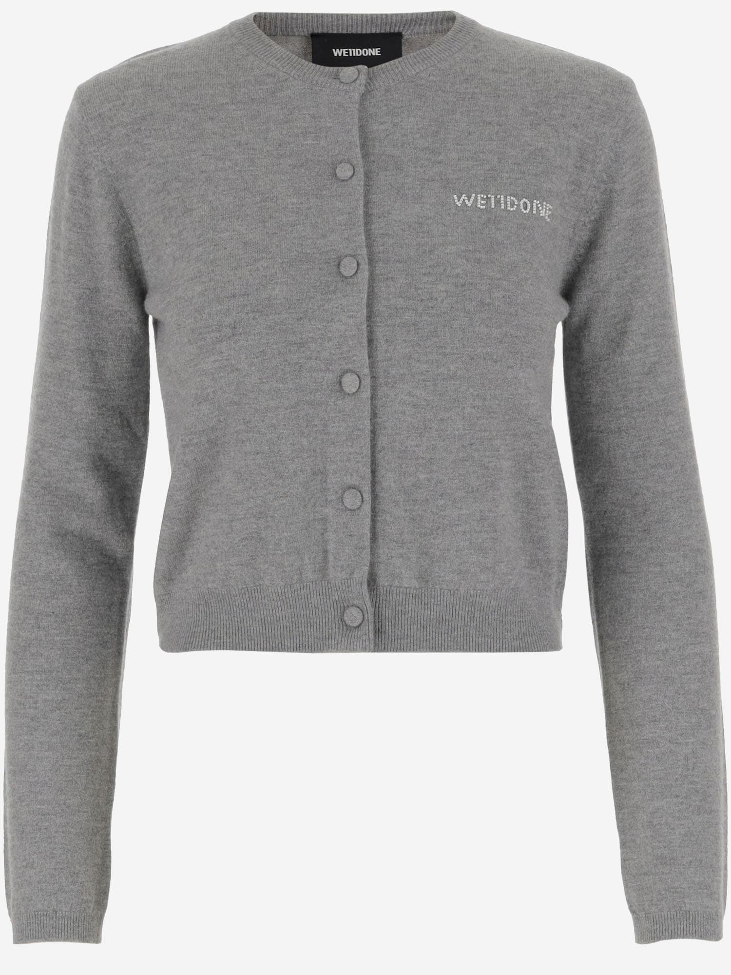 We11 Done Wool Cardigan With Logo In Gray