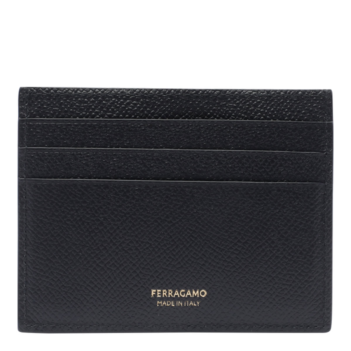 Ferragamo Black Card Holder With Micro Gancini On The Front And Logo Lettering On The Rear In Black