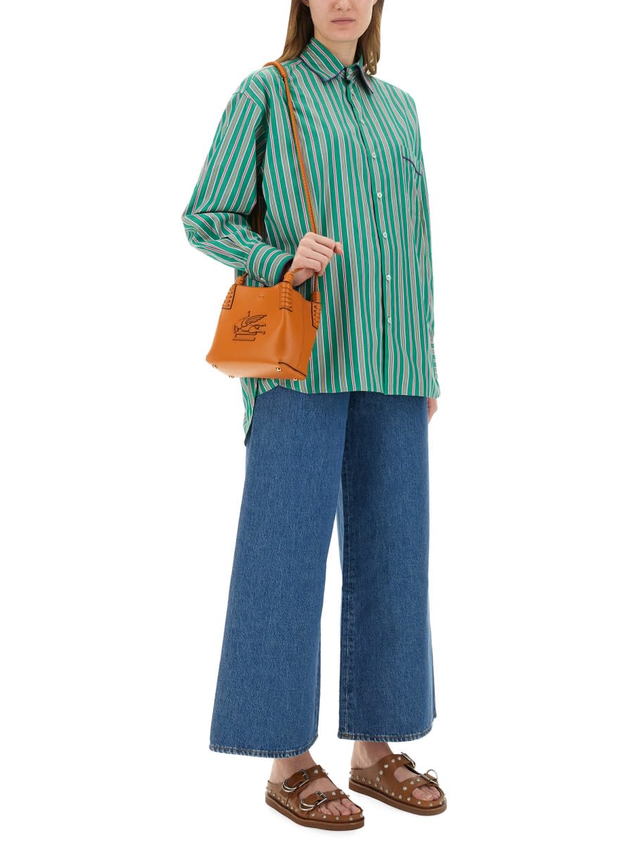 Etro Pocketed Collared Striped Long Sleeve Top In Green