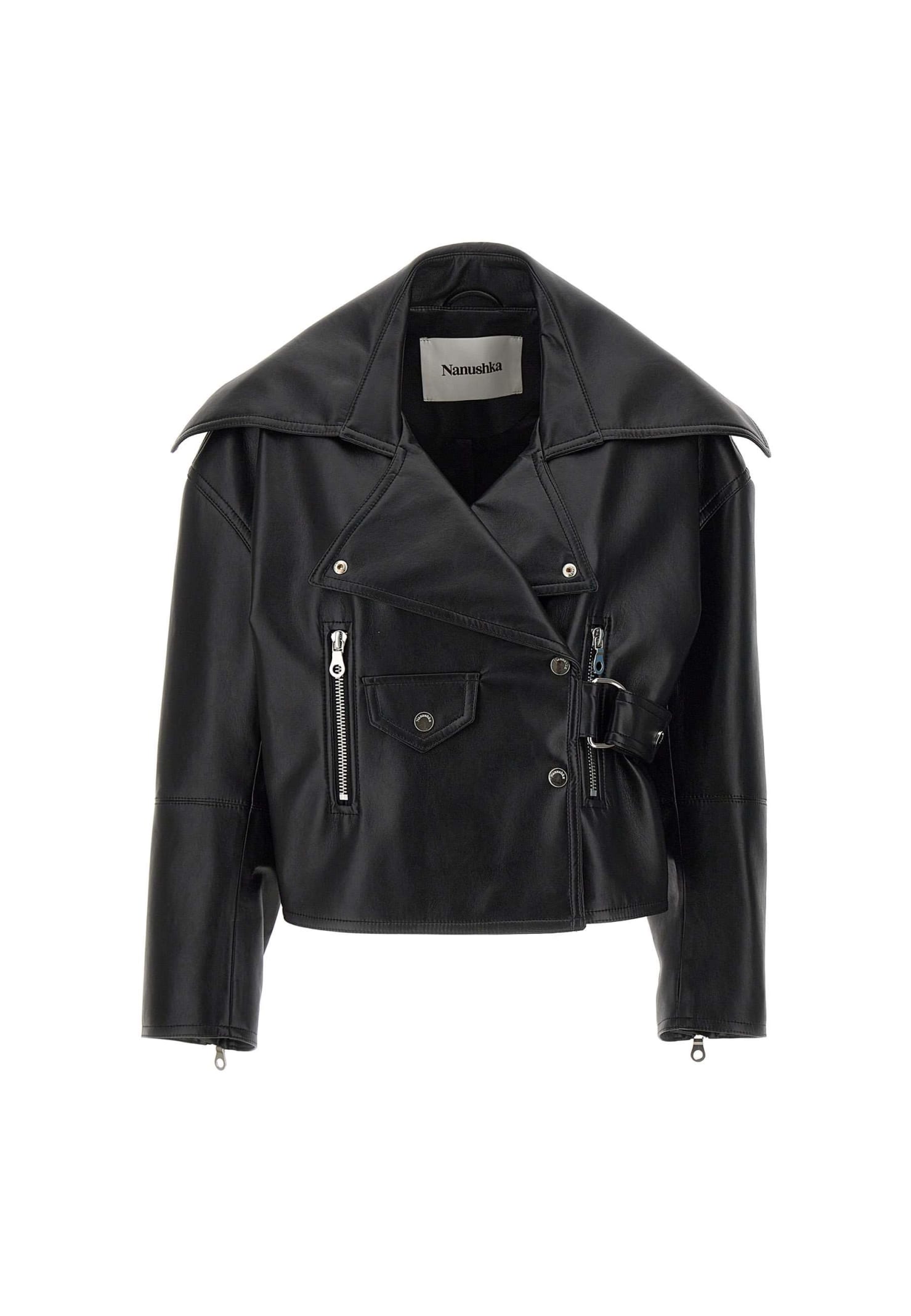 Nanushka Black Cinch Faux-leather Jacket In Black