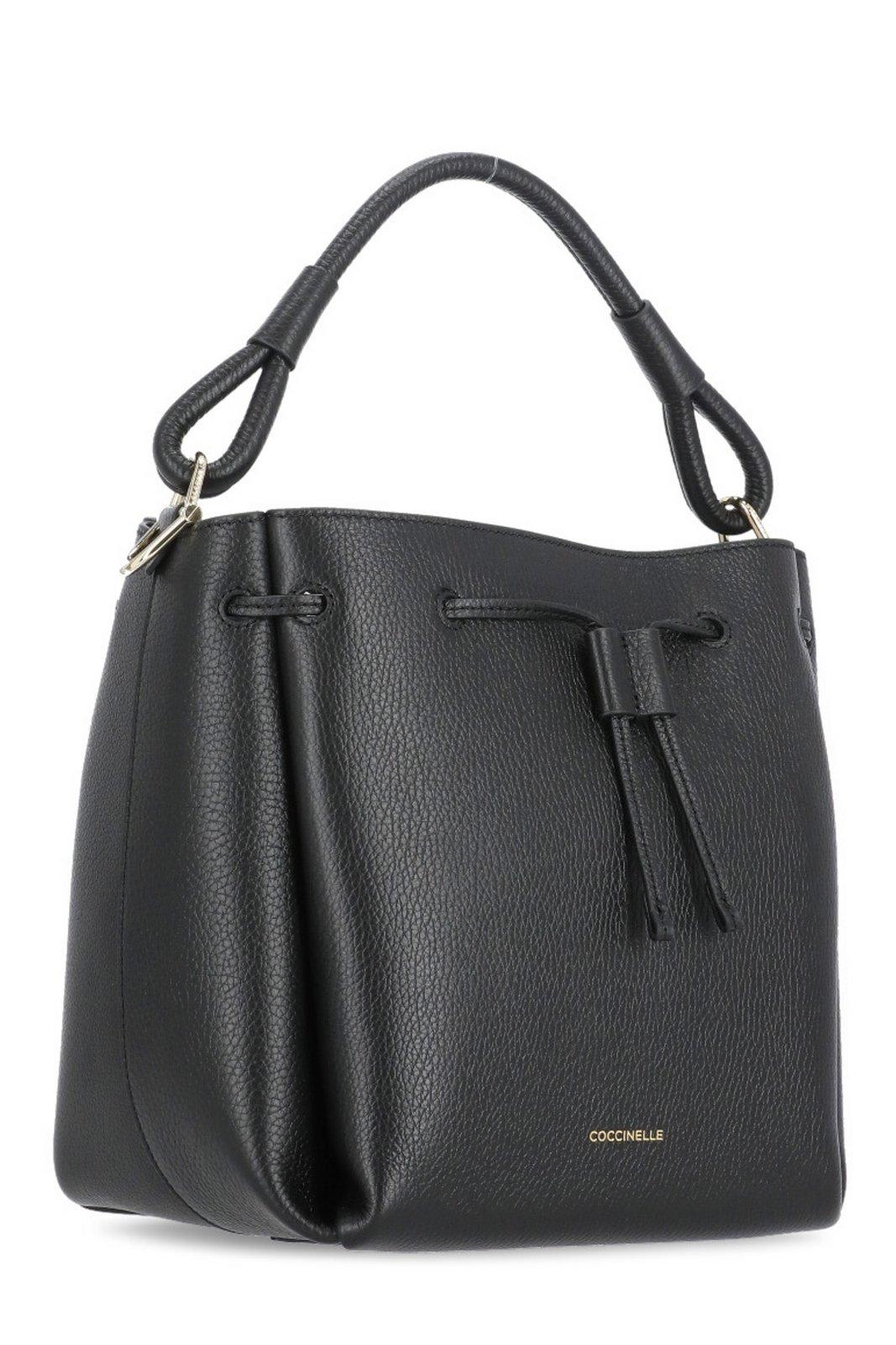 Shop Coccinelle Eclyps Drawstring Small Bucket Bag In Noir