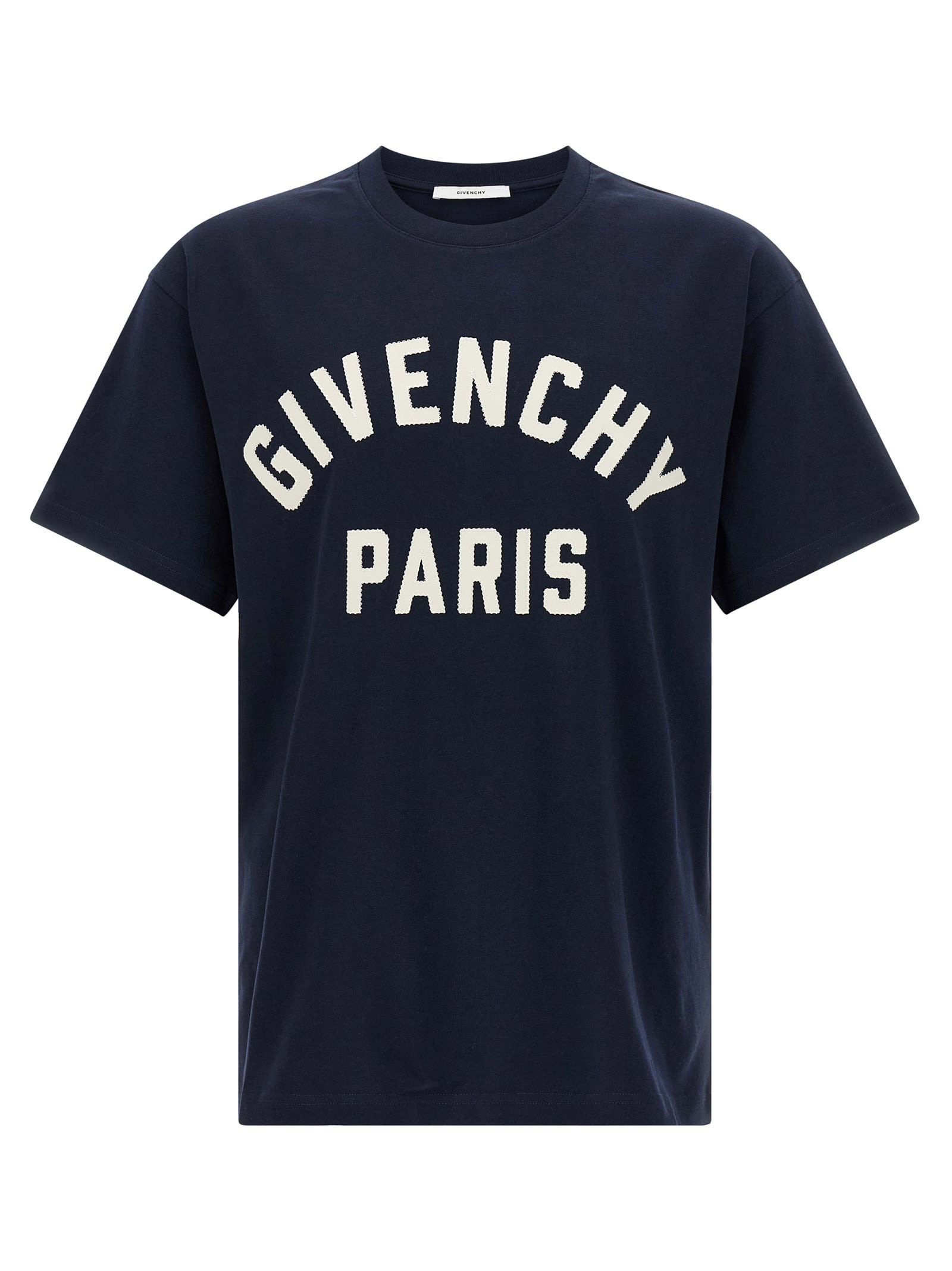 Givenchy Relaxed Fit Black Cotton T-shirt With Bold Logo Print In Blue
