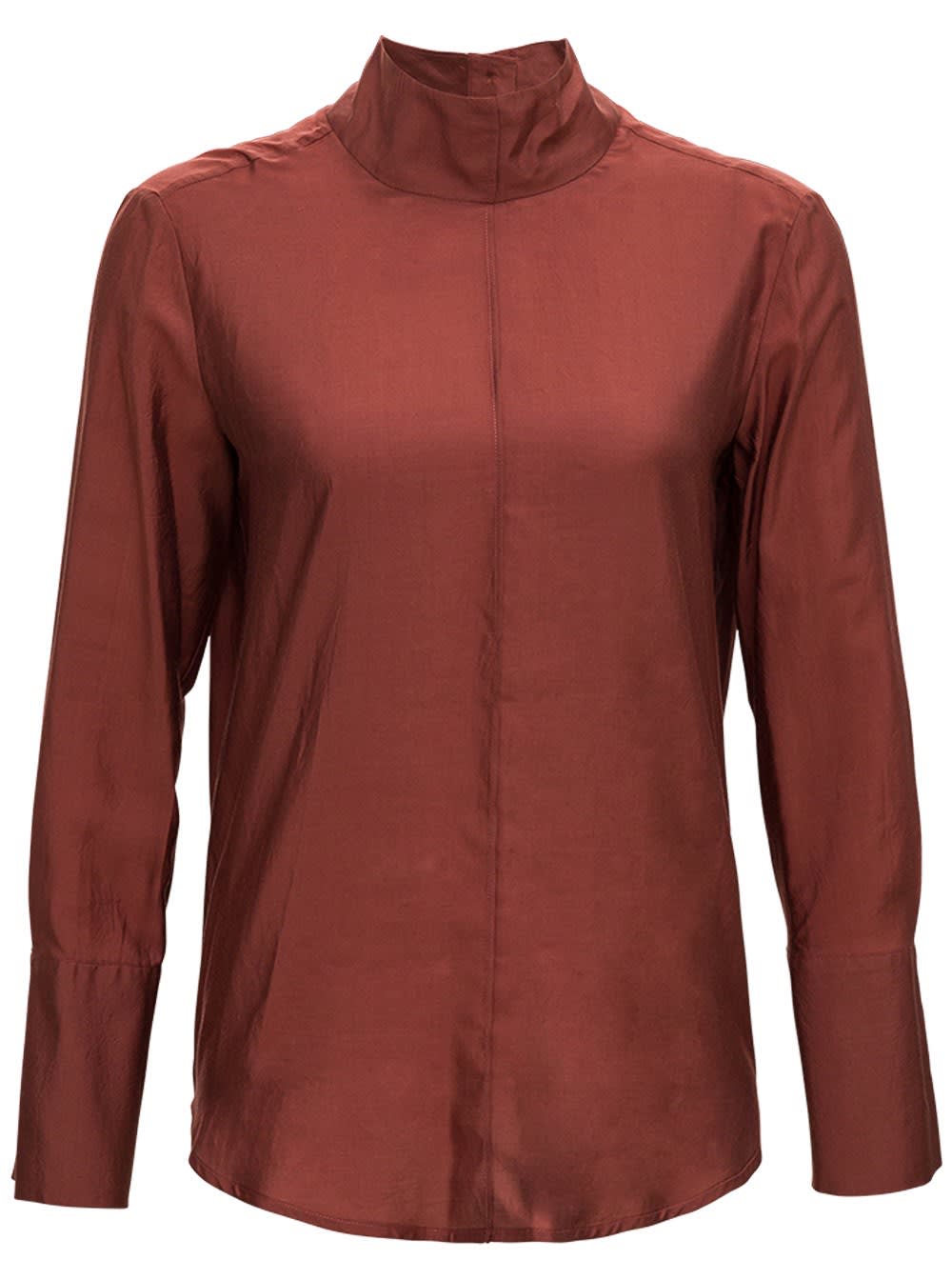 Tela Brown Silk Blend Blouse With Back Buttons