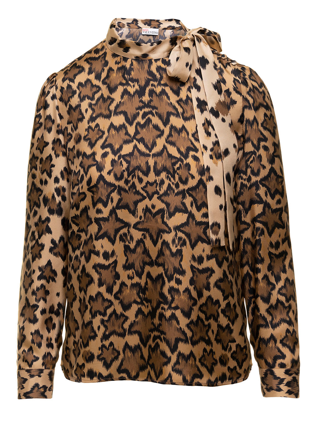Long-sleeves Camel Shirt With Leo Star Print In Silk Woman Red Valentino