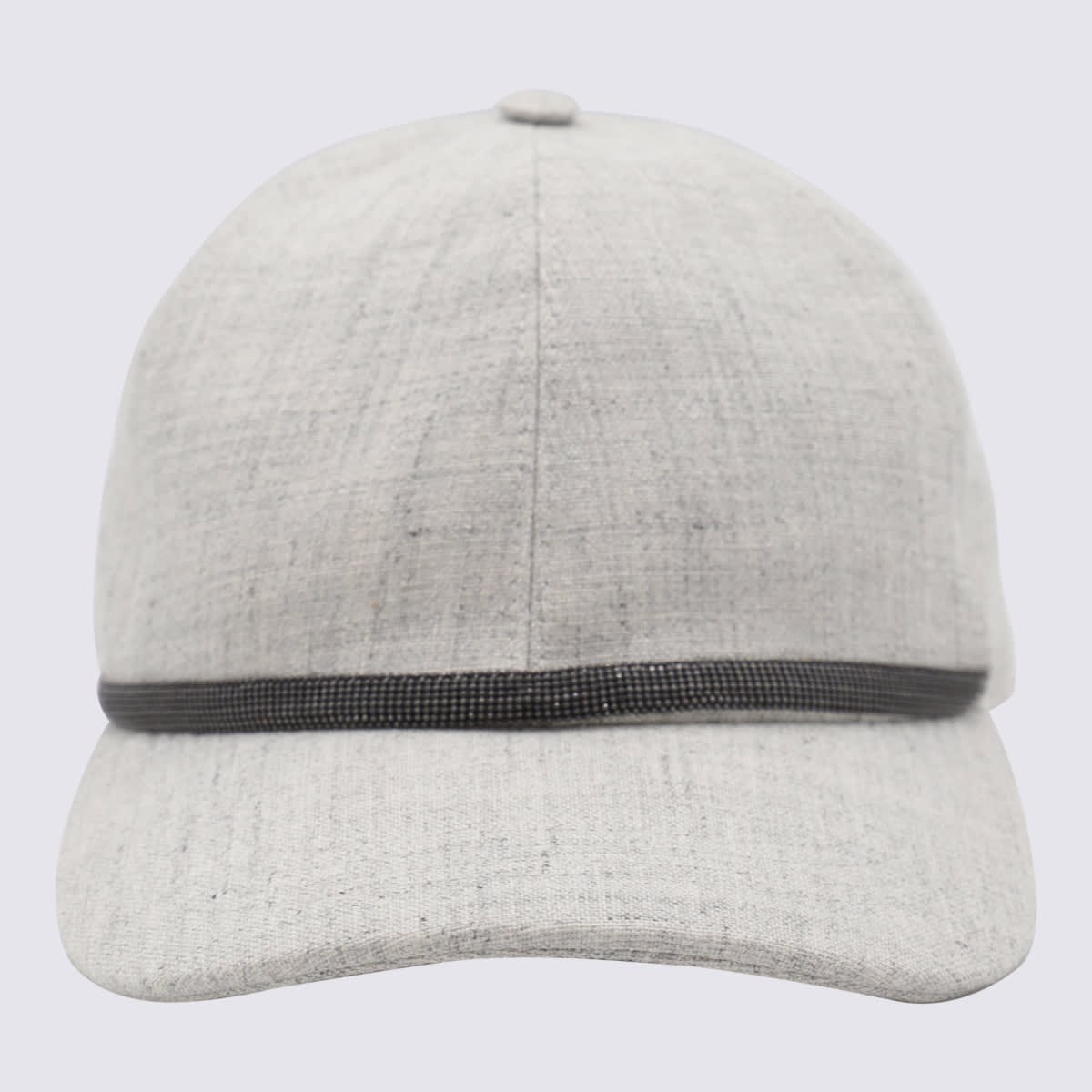 Brunello Cucinelli Curved Brim Panelled Textured Top Button Hat In Gray