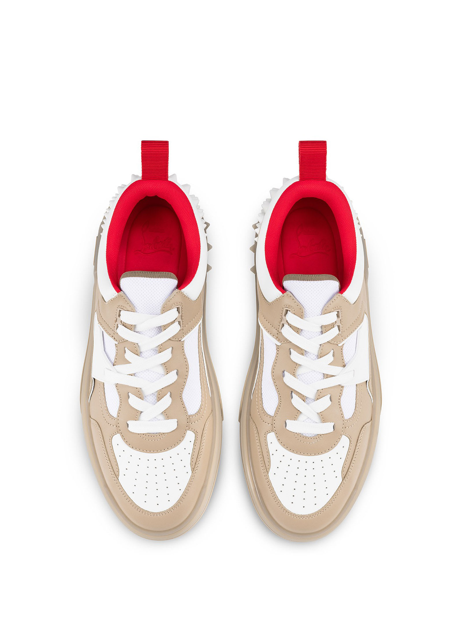 Shop Christian Louboutin Leather Sneaker With Studs In Saharienne White