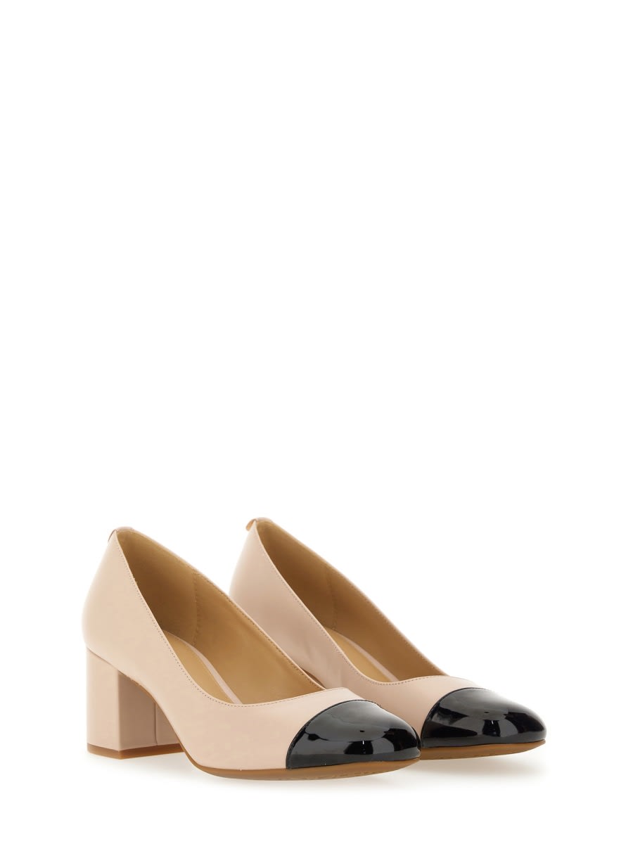 Michael Kors Block Heel Round Toe Two-tone Pumps In Neutral