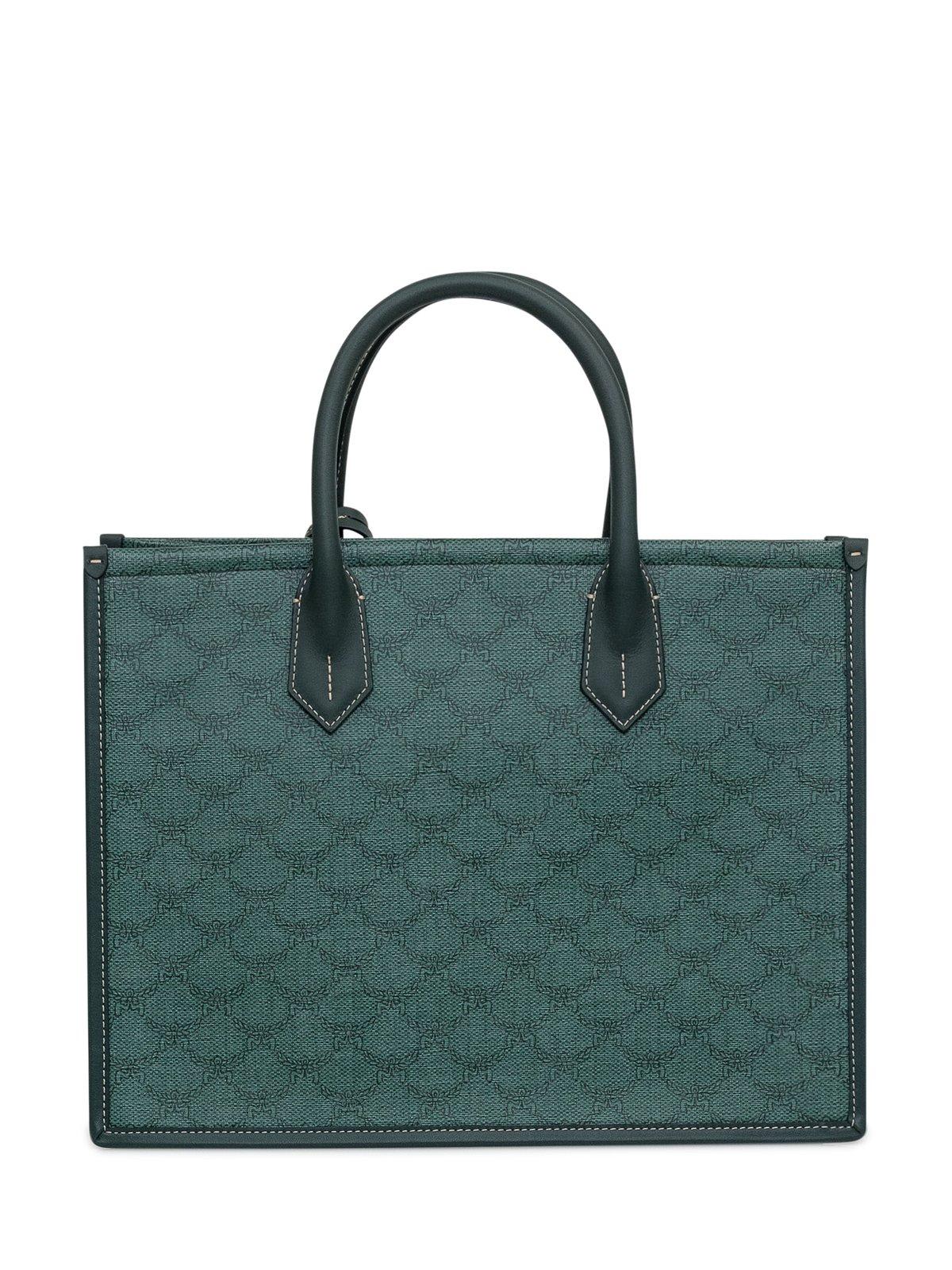 Shop Mcm Himmel Logo Detailed Medium Tote Bag In Green