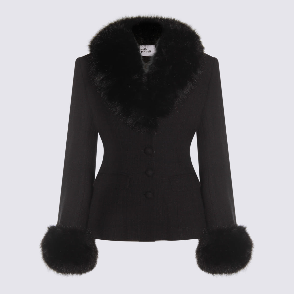 Self-portrait Black Tailored Boucle Fur Jacket Clothing In Black