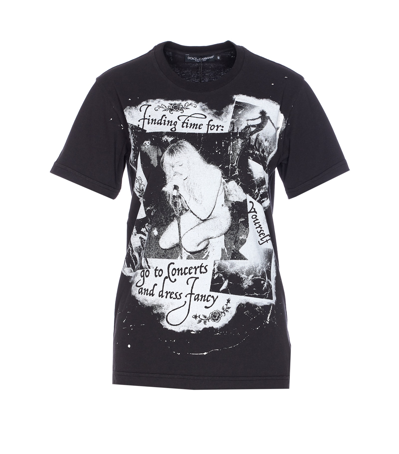 Dolce & Gabbana Graphic Print Cotton T-shirt With Ribbed Neck In Black