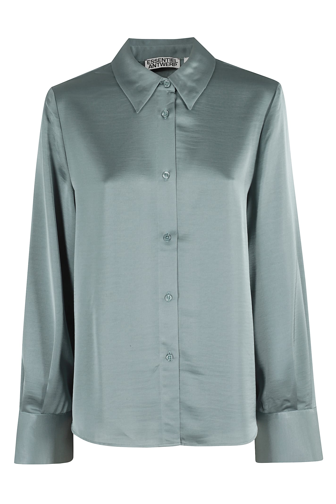 Essentiel Antwerp Cropped Boxy Shirt With Classic Collar And Center Button Closure In Blue