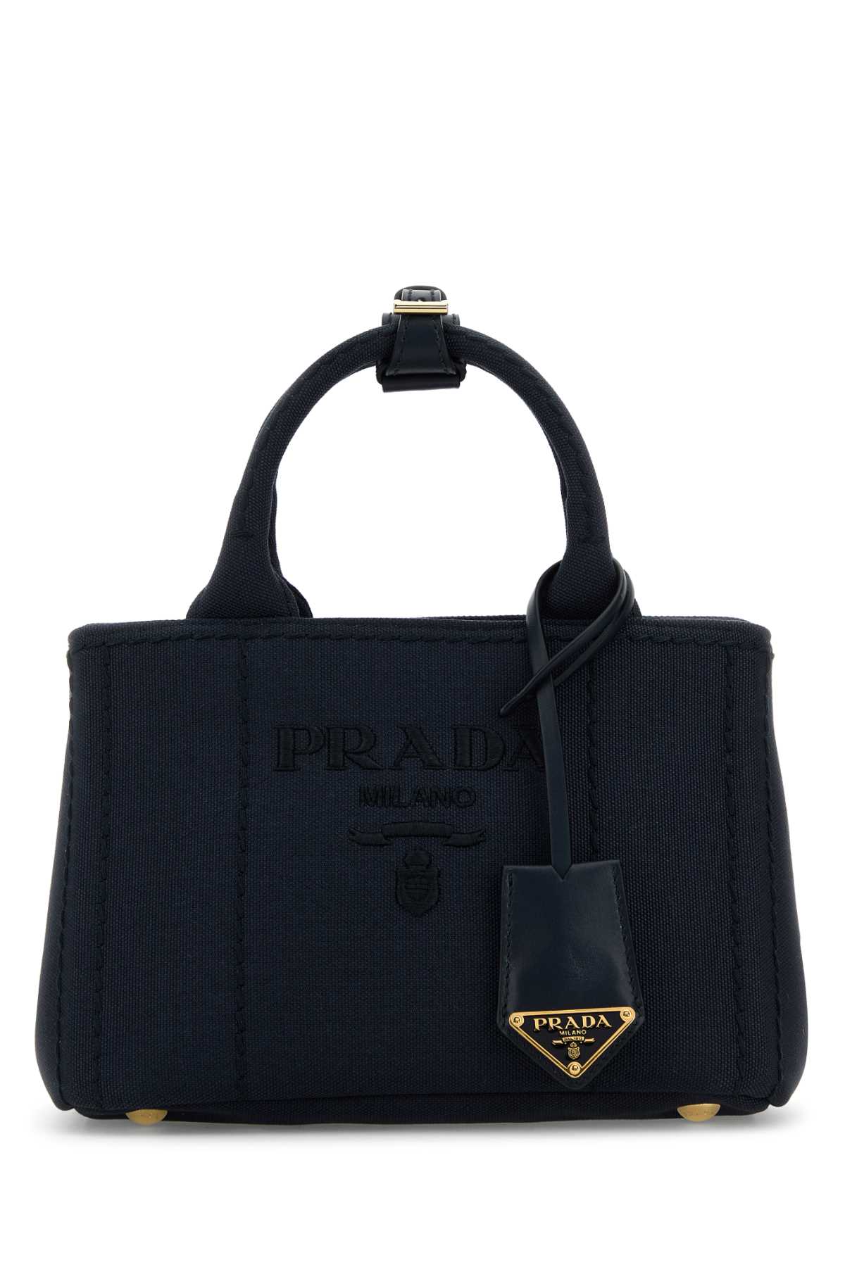 Prada Dark Blue Canvas Shopping Bag In Blue