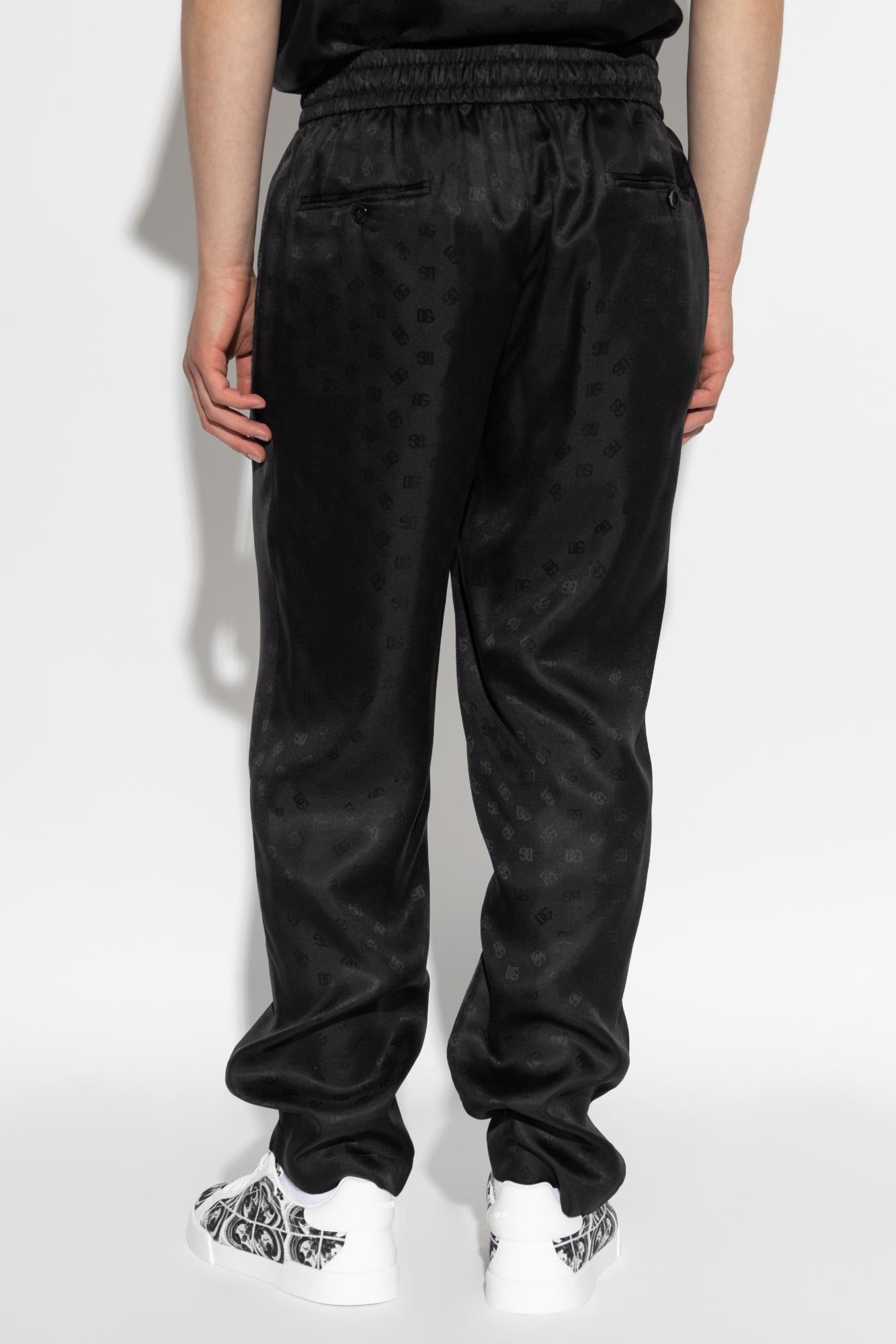 Dolce & Gabbana Silk Trousers With Monogram In Black