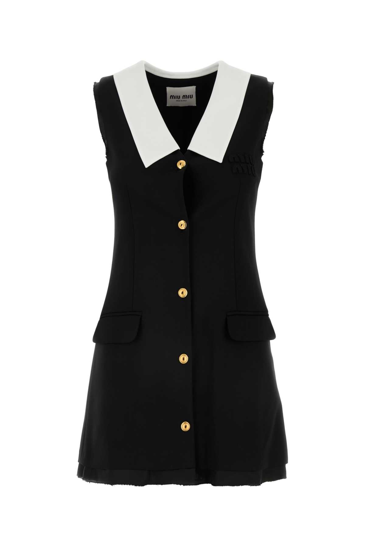 Black Stretch Wool Mini Dress