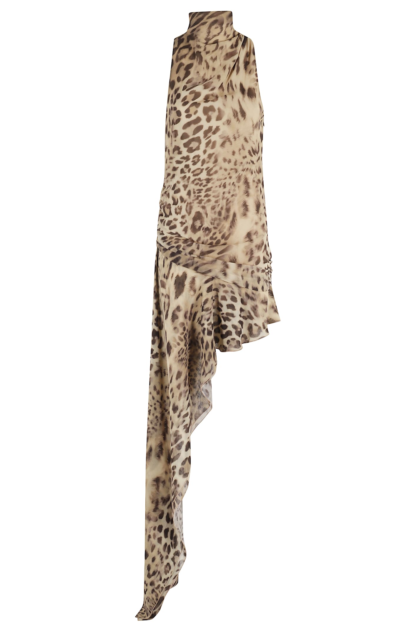 The Andamane Zahira Dress Turtleneck Asymmetrical Maxi Dress In Brown