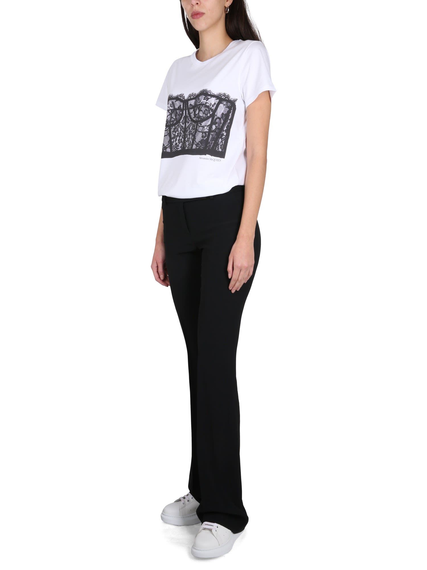 Alexander Mcqueen Grain De Poudre Wool Flared Pants In Nero