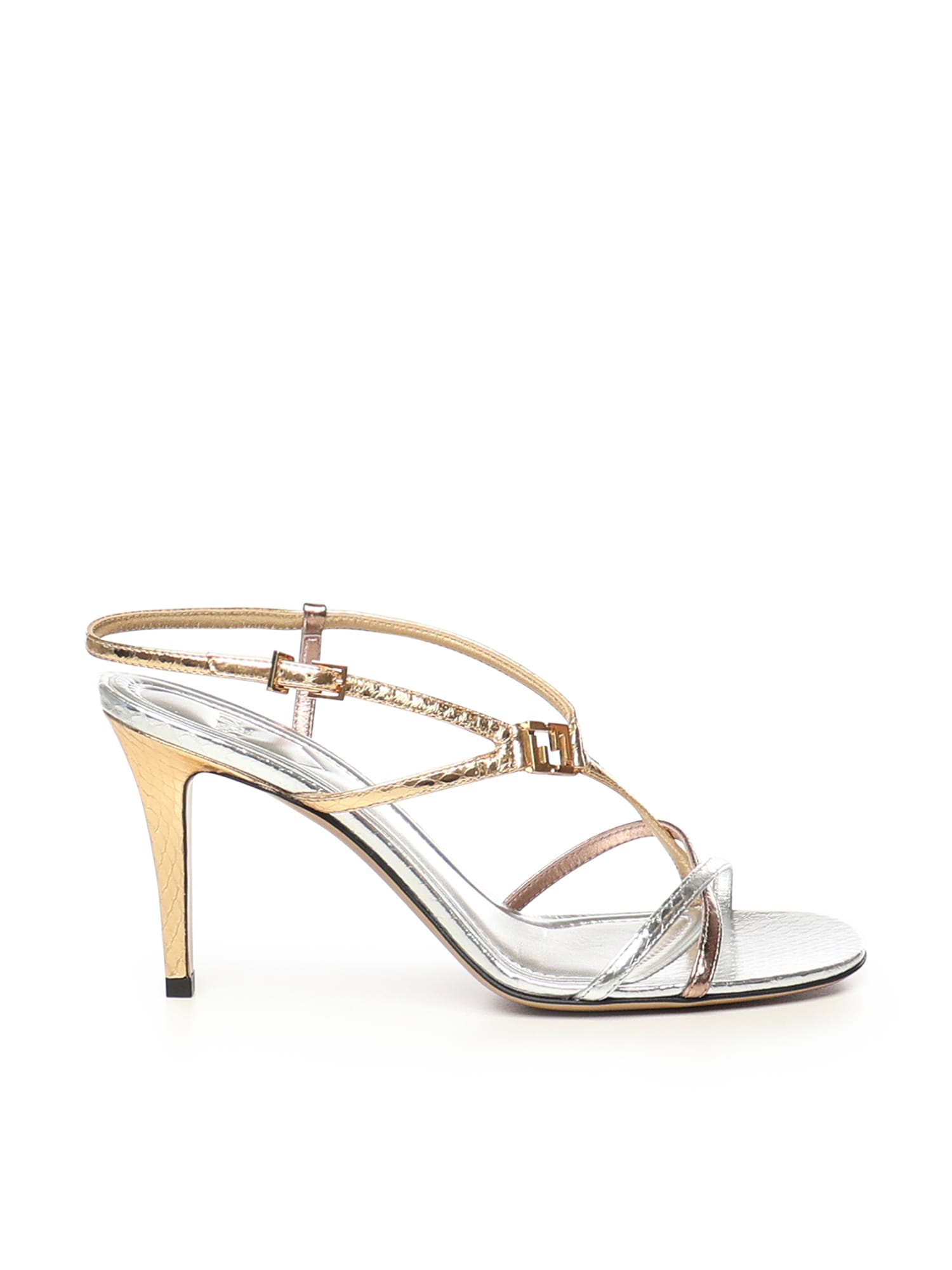Fendi Ffold Multicolour Metallic Ayers High-heeled Sandals Shoes In Multi