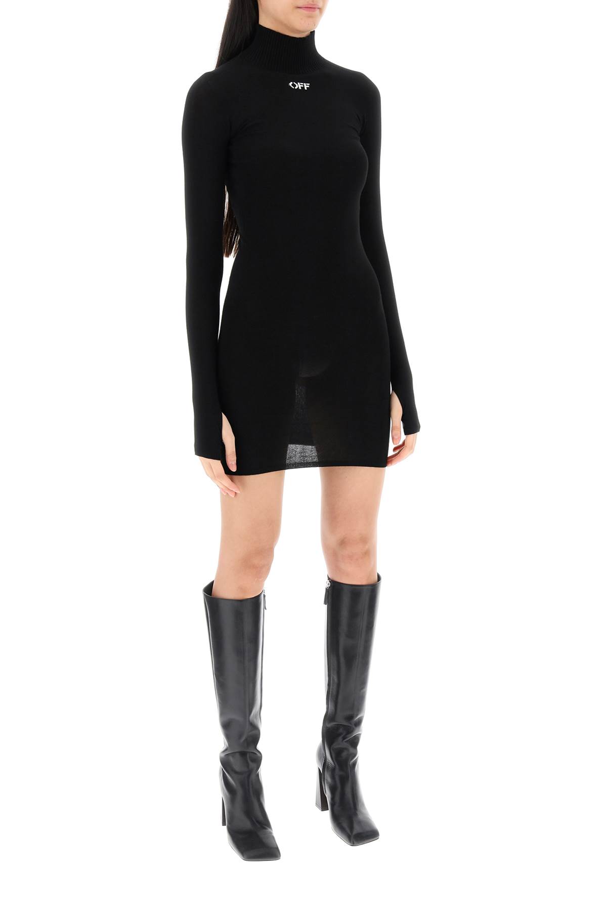 Shop Off-white Knitted Mini Dress With Off Logo In Black/white