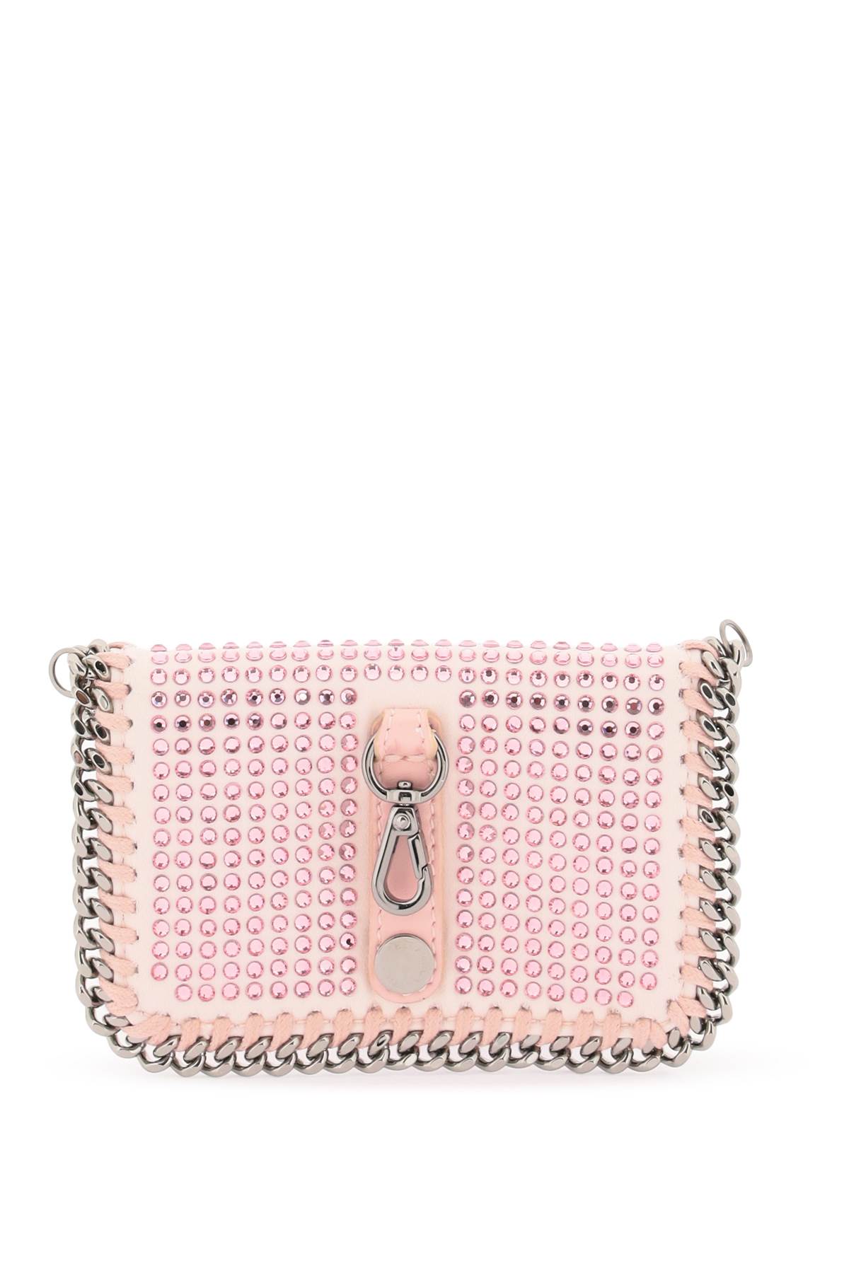 Shop Stella Mccartney Falabella Cardholder With Crystals In Rose (silver)