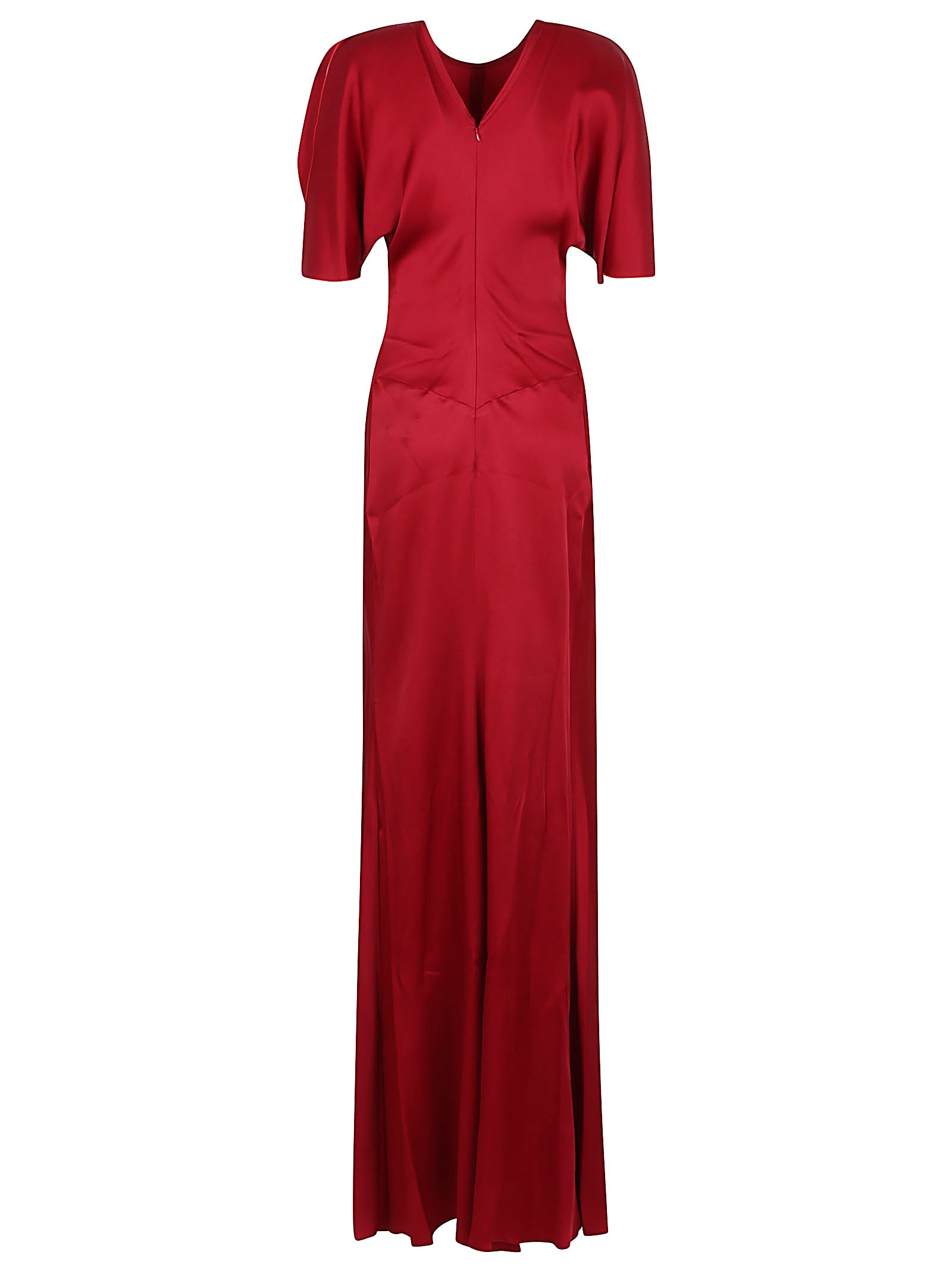 Victoria Beckham Womens Gathered Draped-sleeve Satin Maxi Dress Rose In Red