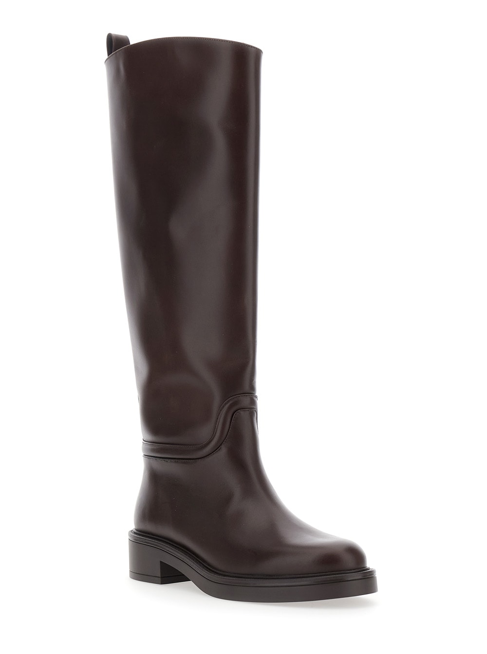 Stuart Weitzman Celia Leather Riding Boots In Brown