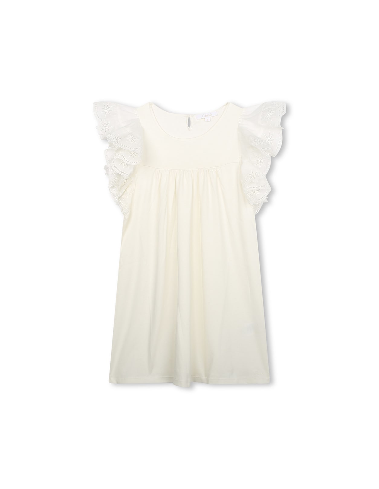 Shop Chloé White Dress With Embroidered Ruffles
