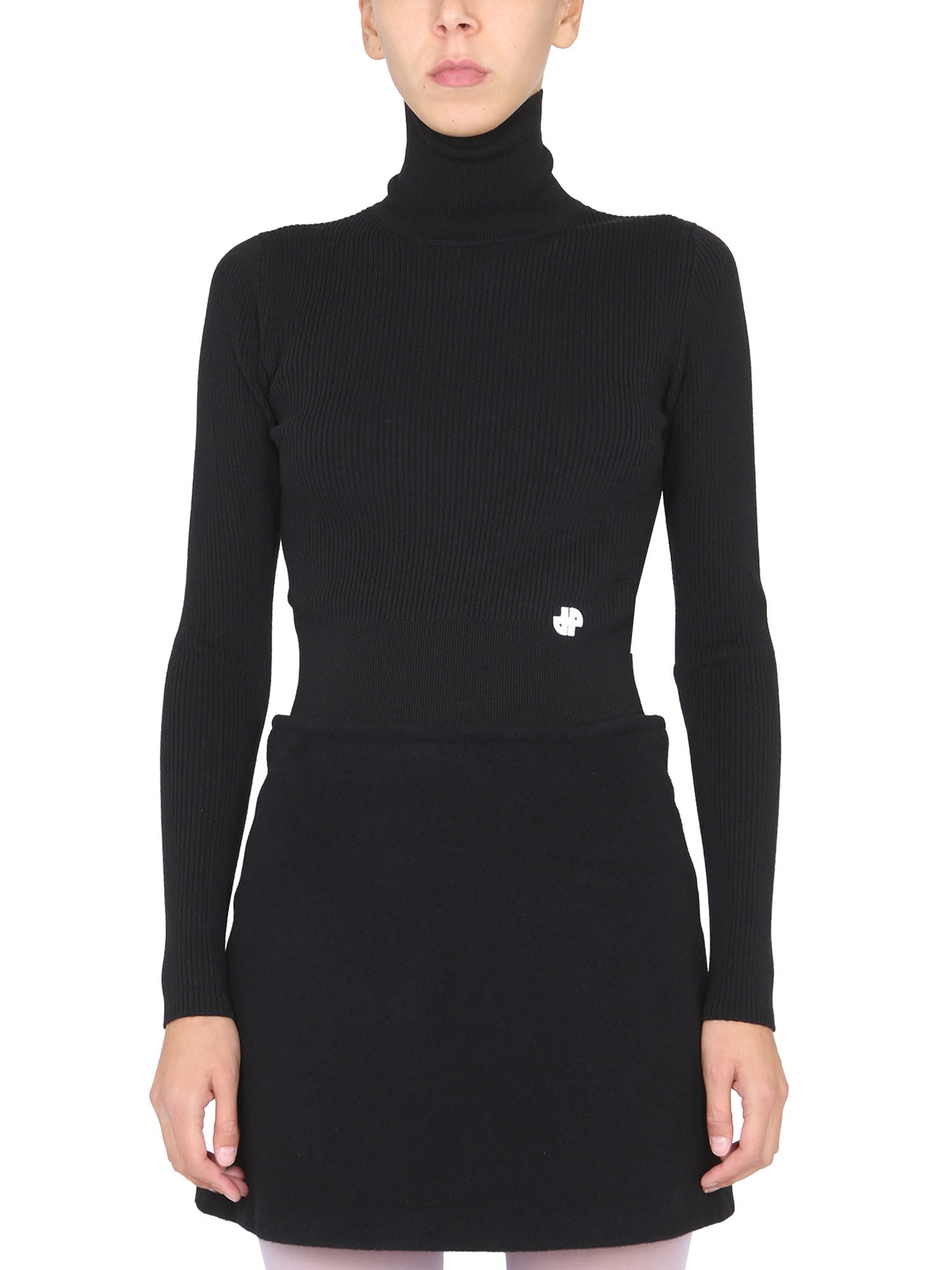 Patou Narrow Ribbed Sweater With Turtleneck In Black