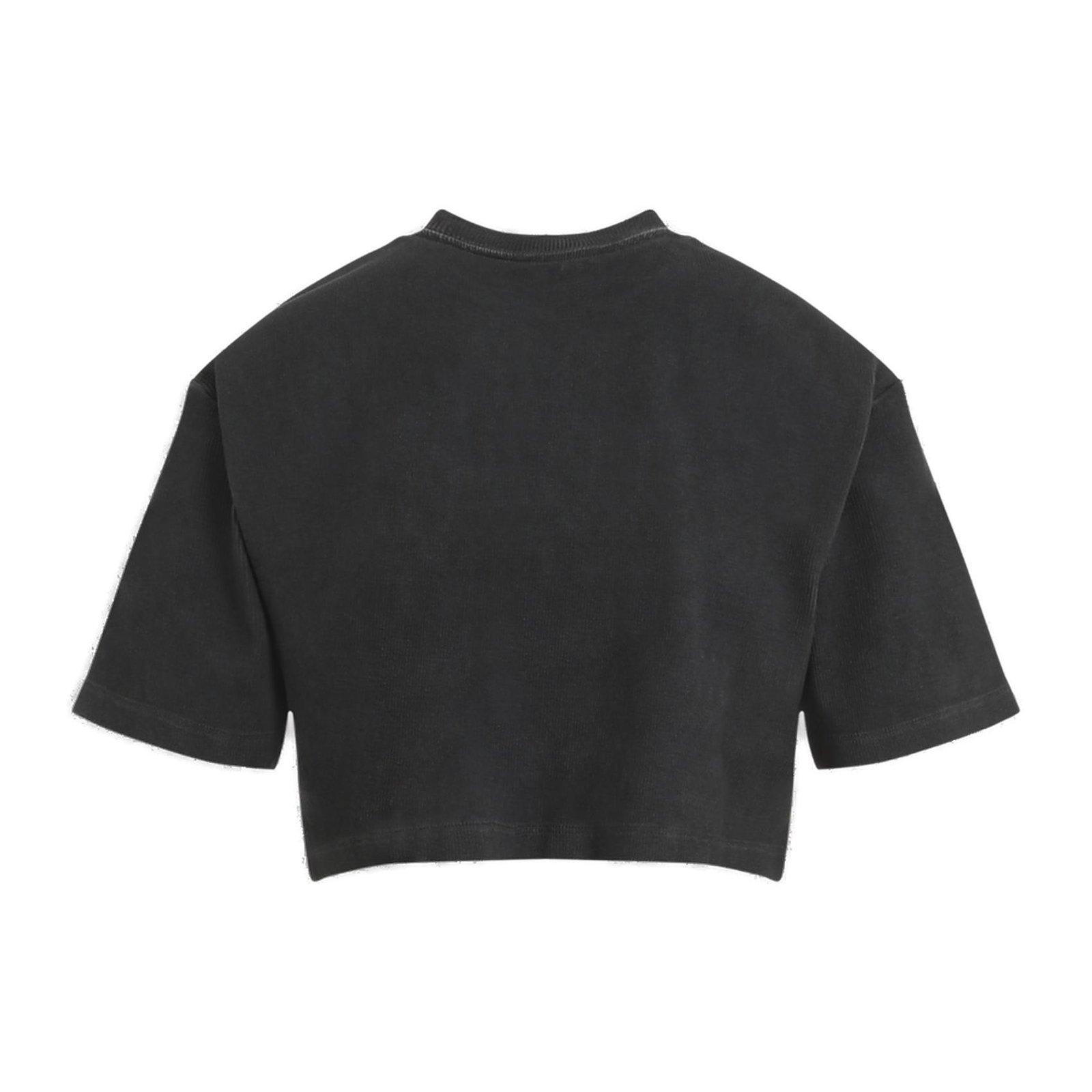 Shop Off-white Logo Embroidered Cropped T-shirt