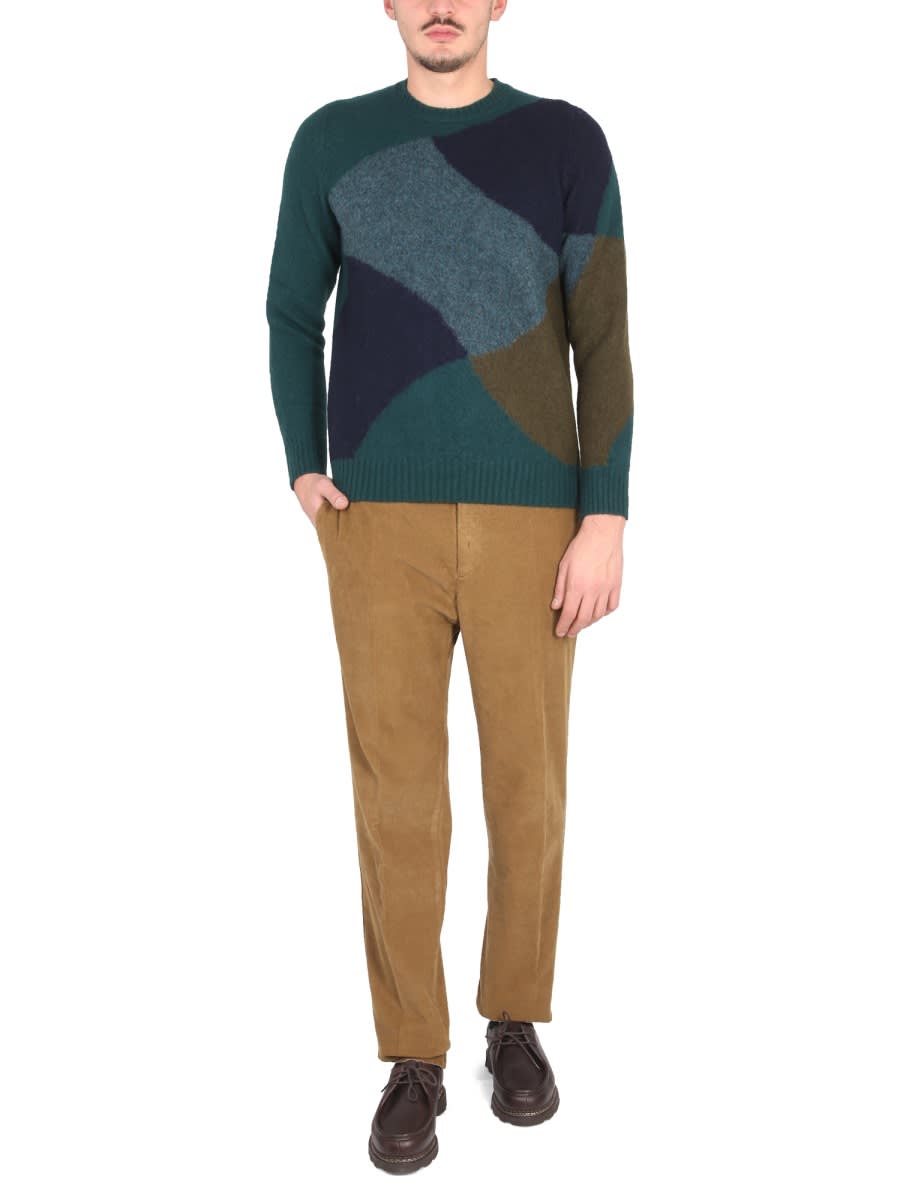 Drumohr Color Block Combed Wool Sweater In Green