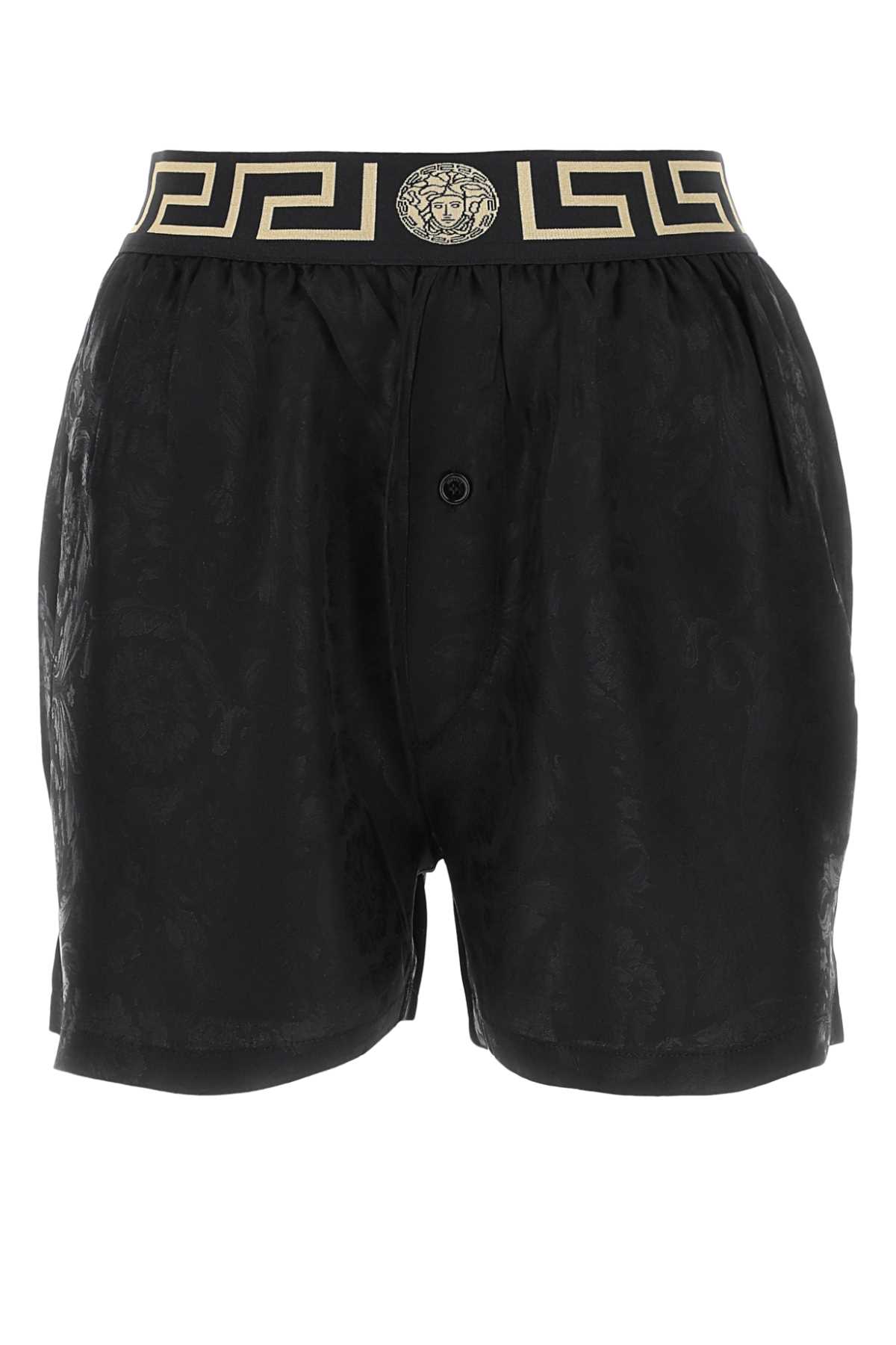 Versace Black Satin Pyjama Bermuda Shorts