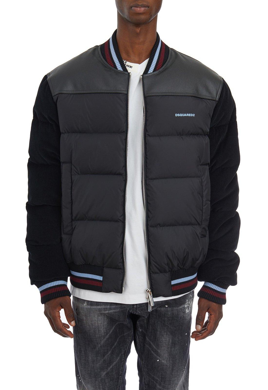 Shop Dsquared2 Mixed Puffer Bomber Jacket In Black