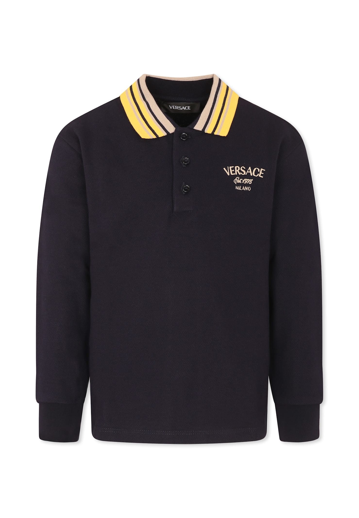 Versace Blue Polo Shirt For Boy With Logo In Blue