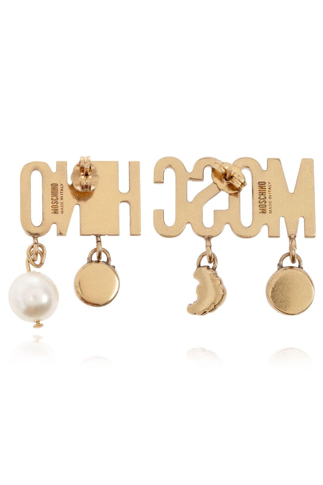 Moschino Logo Charm Earrings In Gold