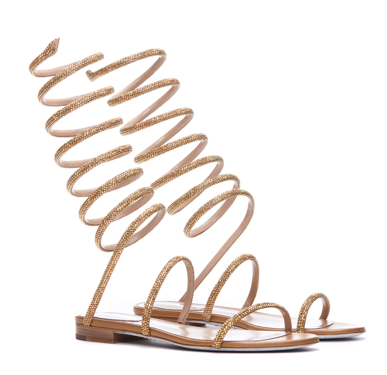 Shop René Caovilla Flat Sandals In Golden
