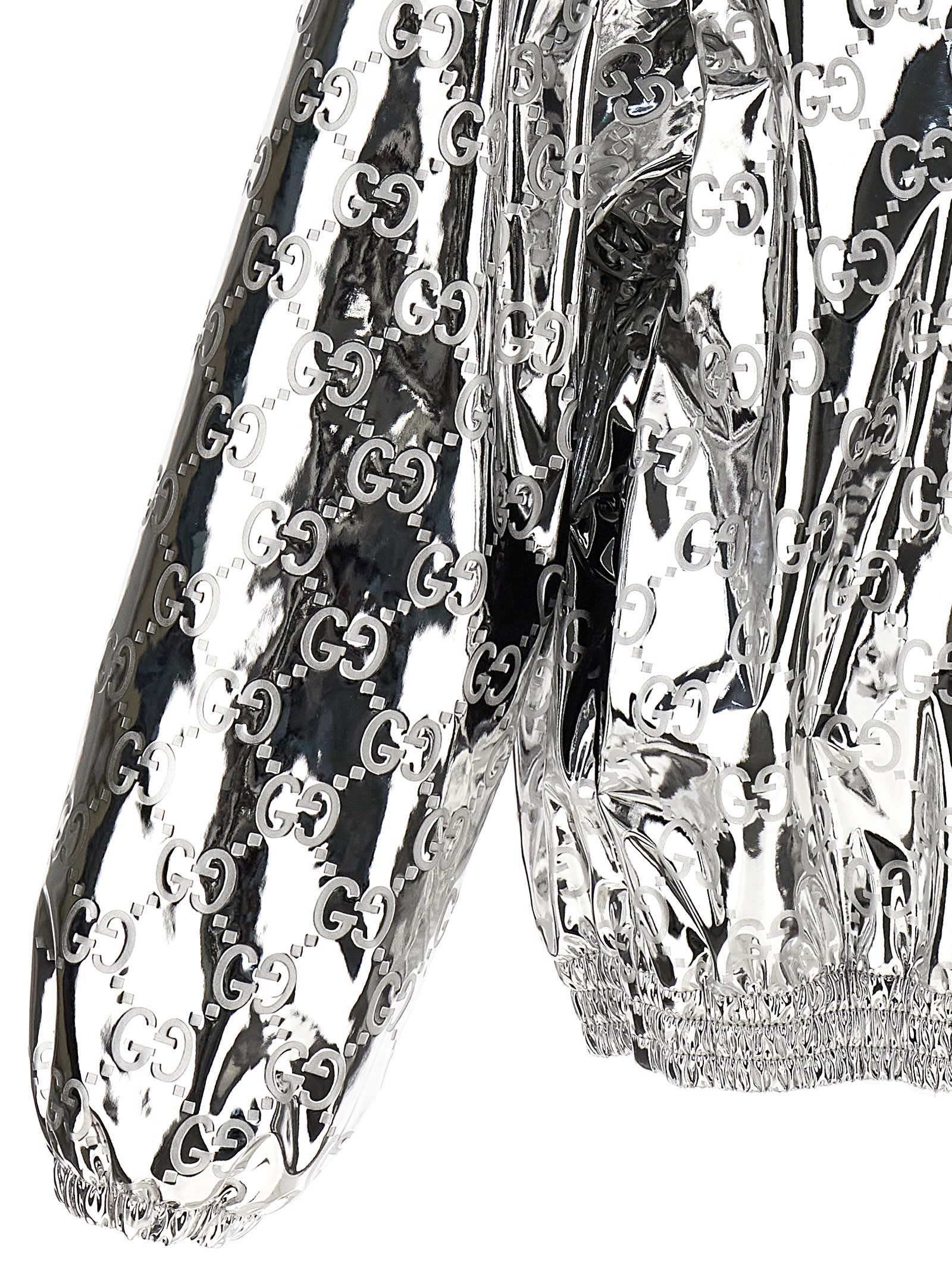 Gucci Shiny Finish Hooded Jacket With Elasticated Cuffs In Silver