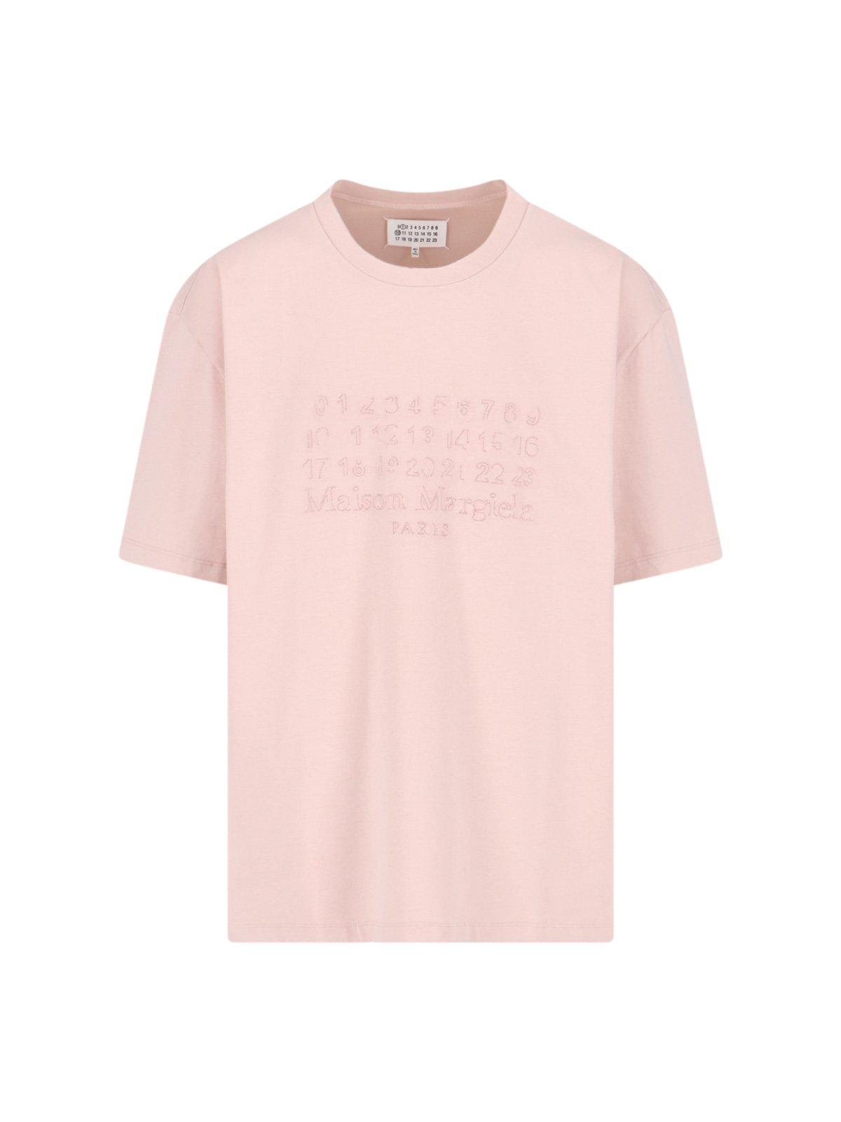 Shop Maison Margiela Logo Embroidered T-shirt In Beige