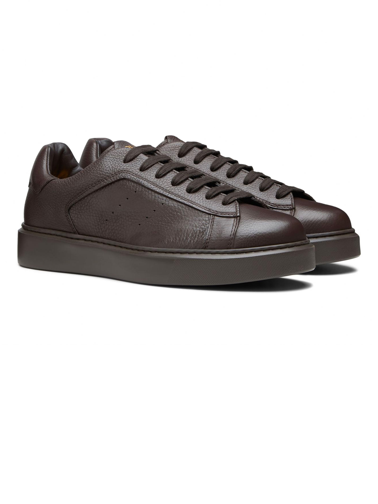 Shop Doucal's Dark Brown Tumbled Leather Sneaker In Tabacco
