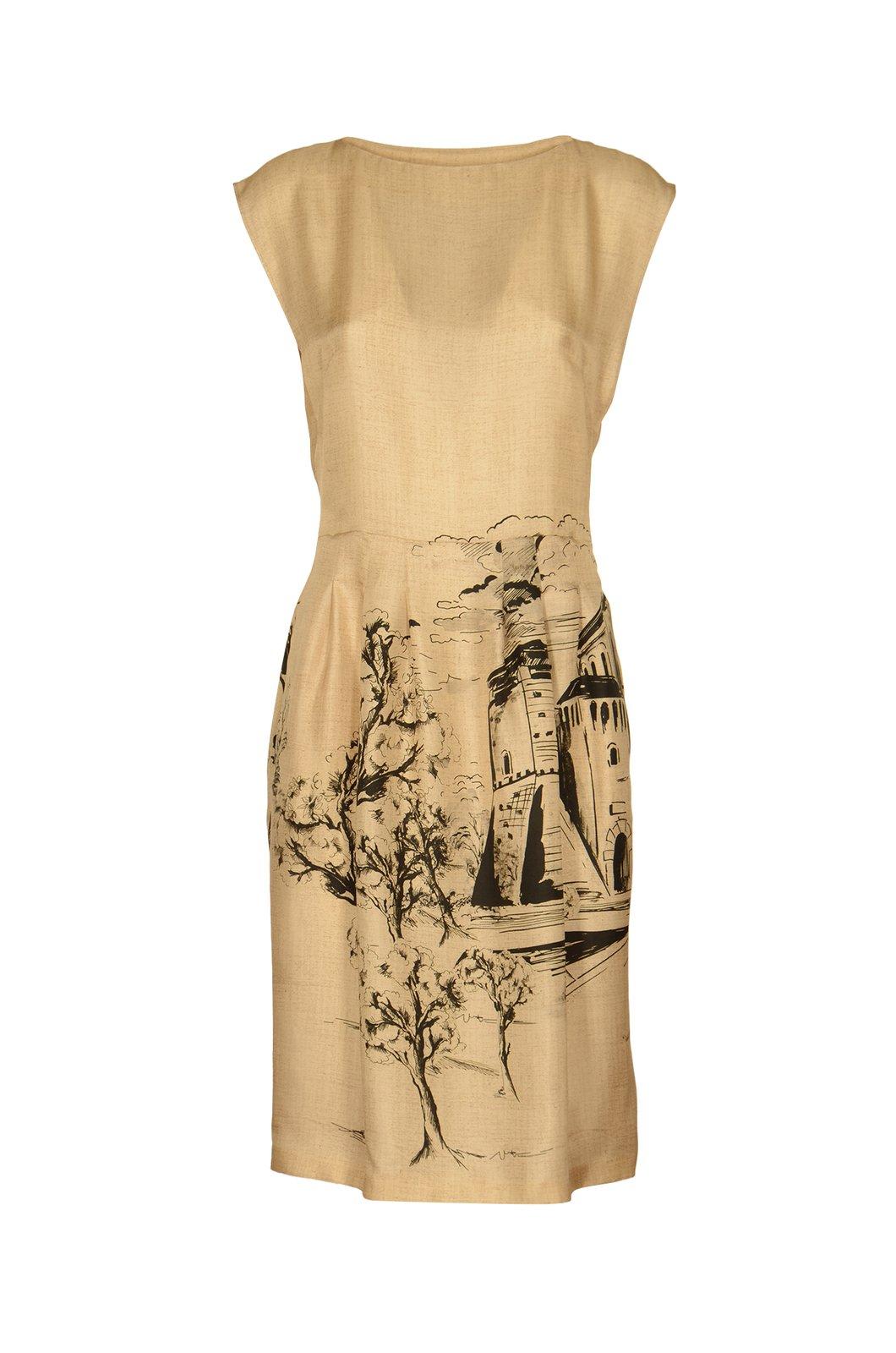 Shop Alberta Ferretti Graphic Printed Sleeveless Dress In Beige