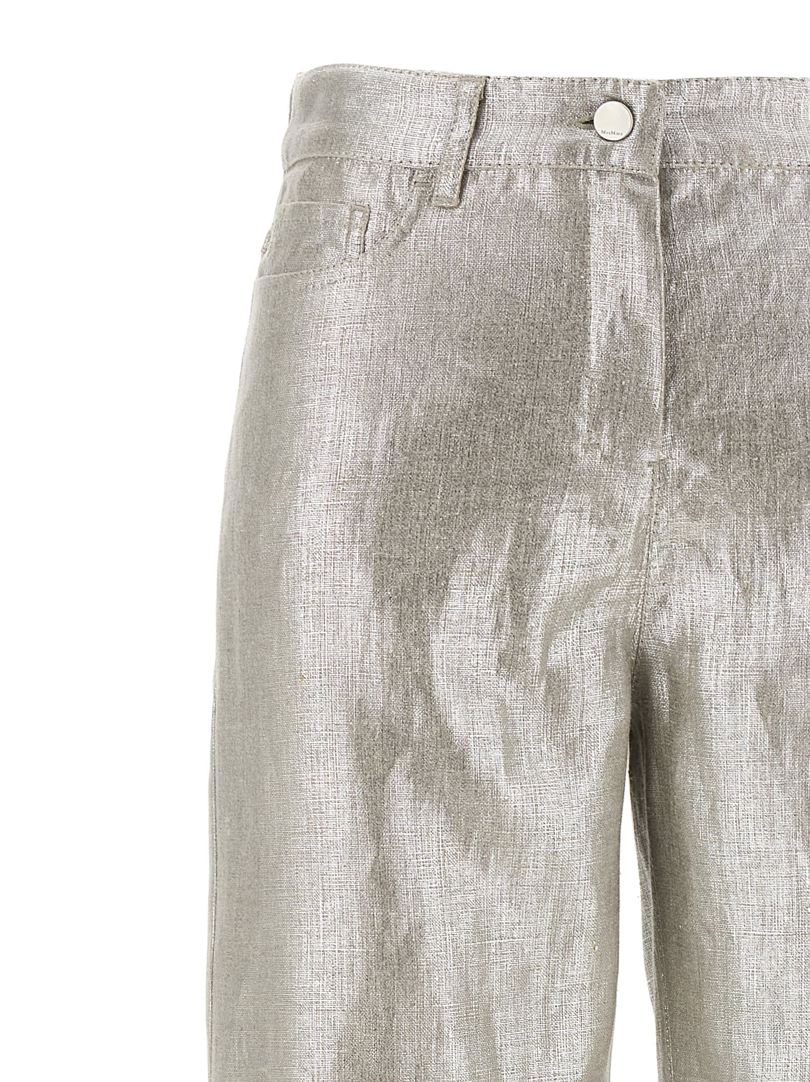 's Max Mara Malika Metallic Linen Wide-leg Pants In Silver