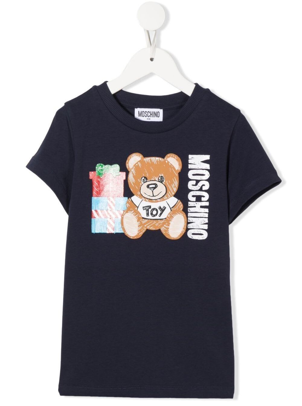Moschino Black T-shirt In Cotton And Elasten With Teddy Bear Print On The Front