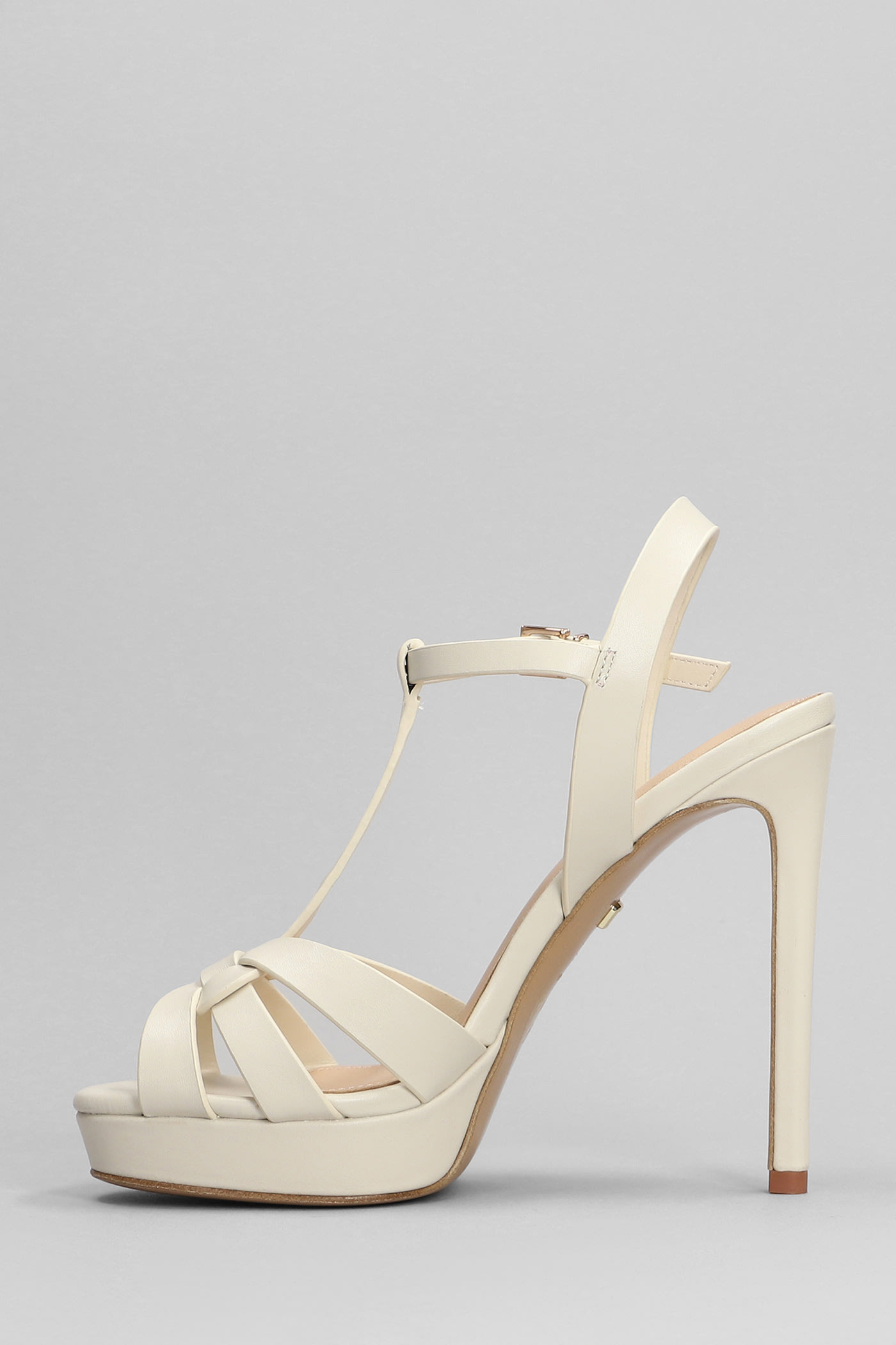 Shop Lola Cruz Aria Platform Sandals In Beige Leather