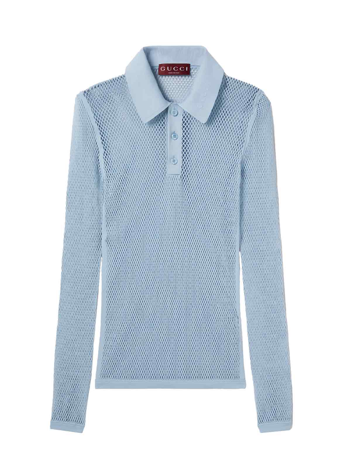 Gucci Mesh Technical Polo Shirt In Blue