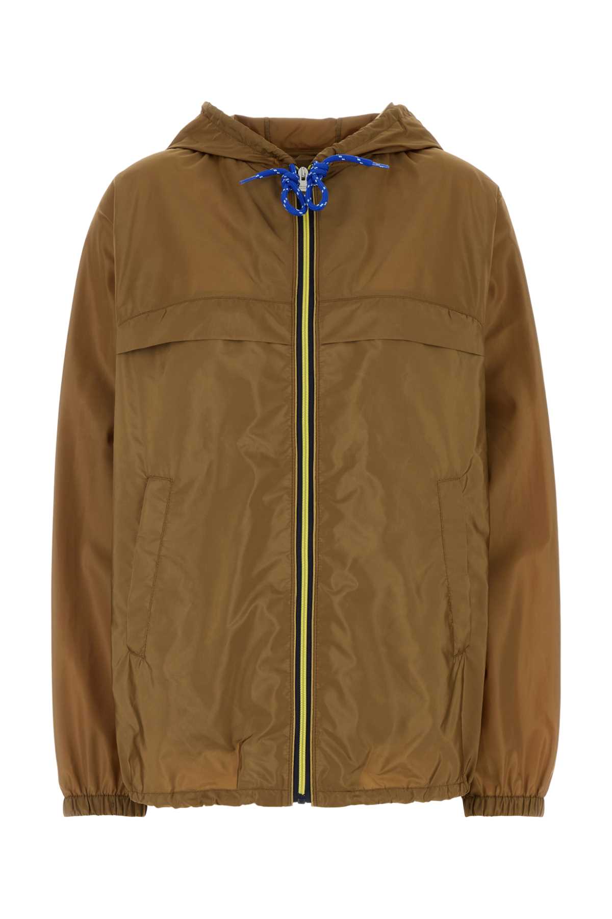 Prada Women Re-nylon Hooded Jacket With Contrast Trims In Sughero